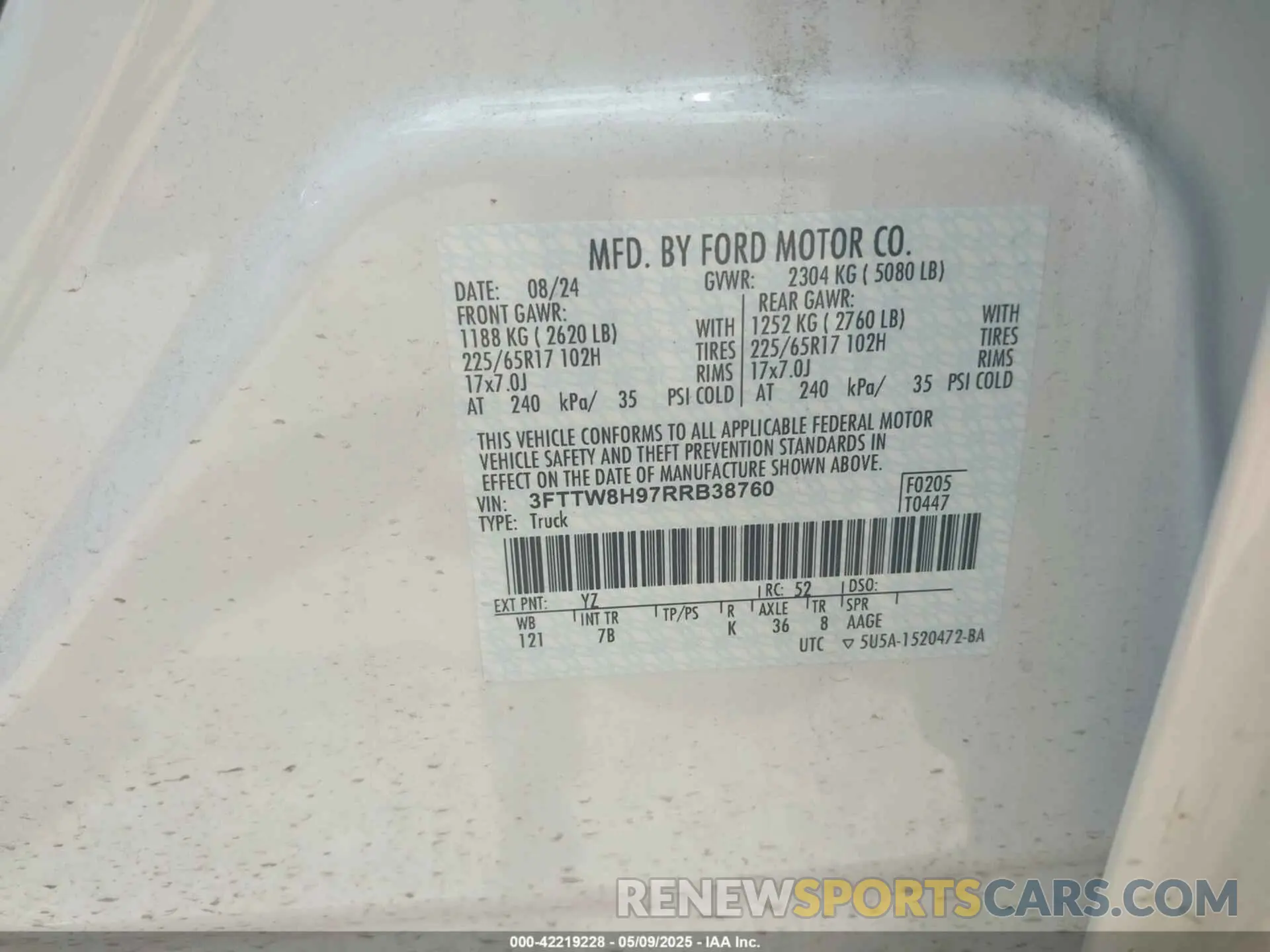 8 Photograph of a damaged car 3FTTW8H97RRB38760 FORD MAVERICK 2024