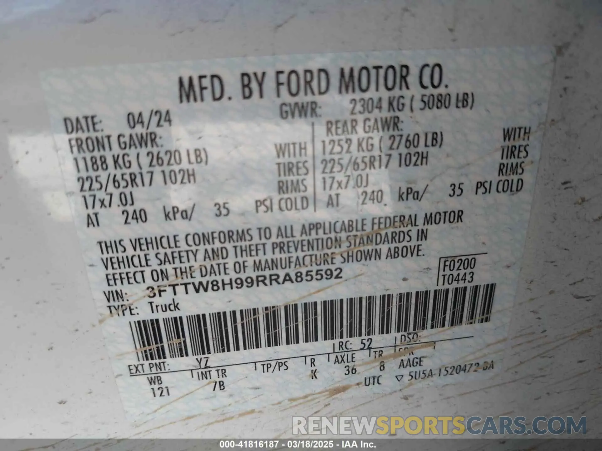 9 Фотография поврежденного автомобиля 3FTTW8H99RRA85592 FORD MAVERICK 2024