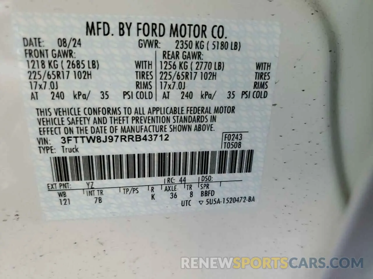 13 Фотография поврежденного автомобиля 3FTTW8J97RRB43712 FORD MAVERICK 2024