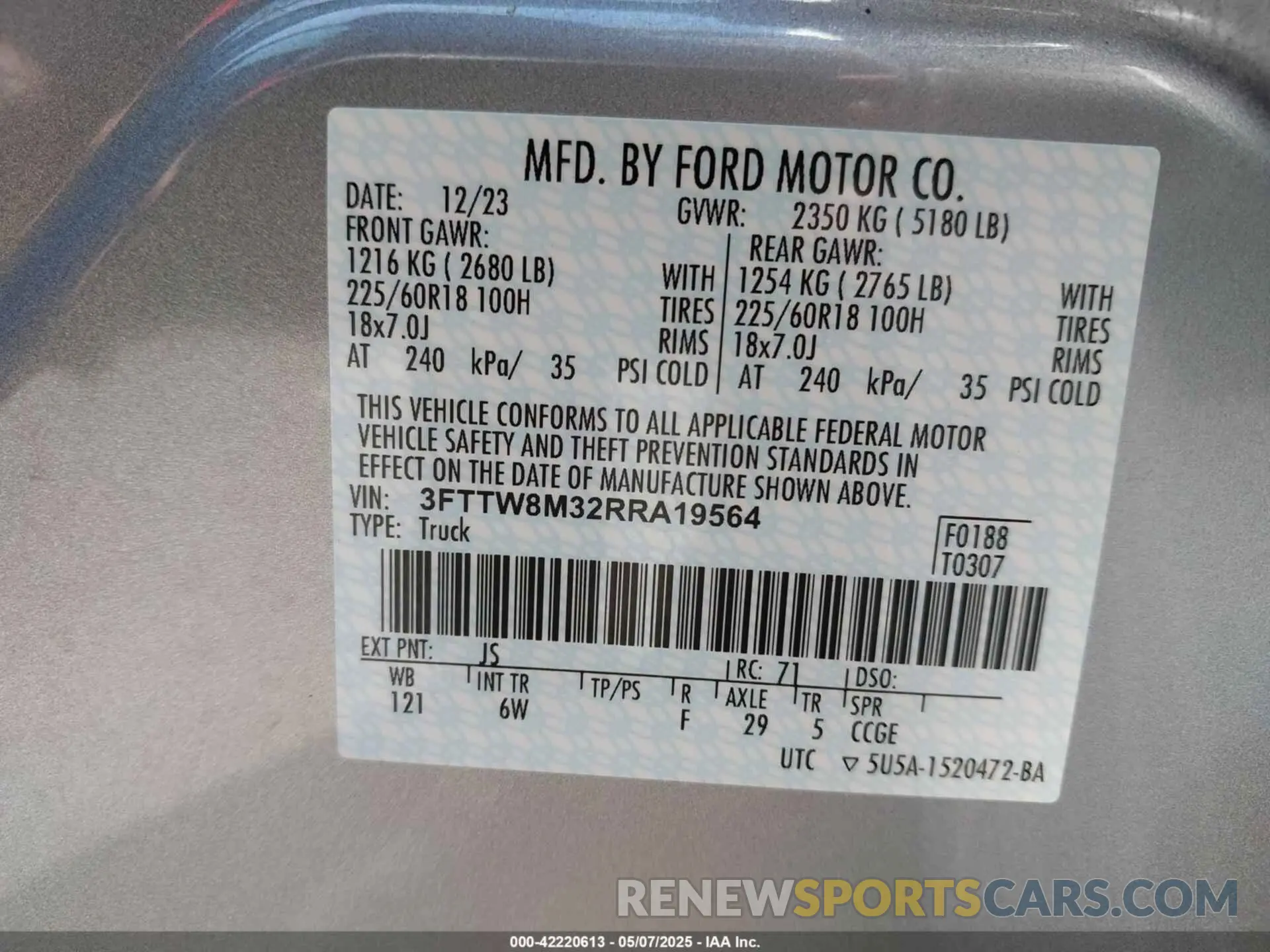 9 Фотография поврежденного автомобиля 3FTTW8M32RRA19564 FORD MAVERICK 2024
