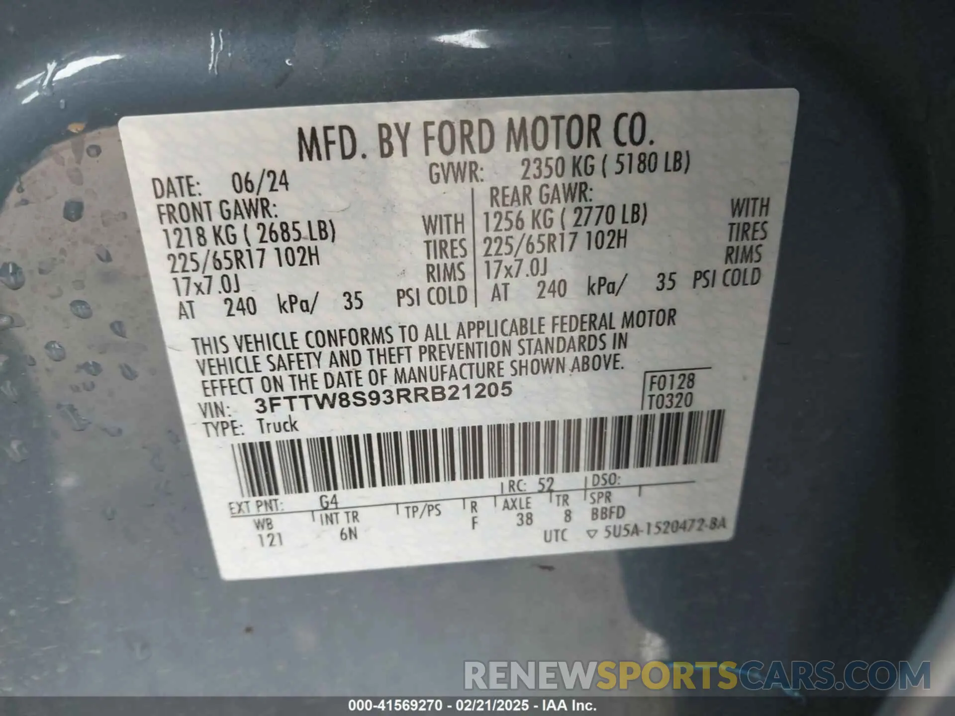 9 Фотография поврежденного автомобиля 3FTTW8S93RRB21205 FORD MAVERICK 2024