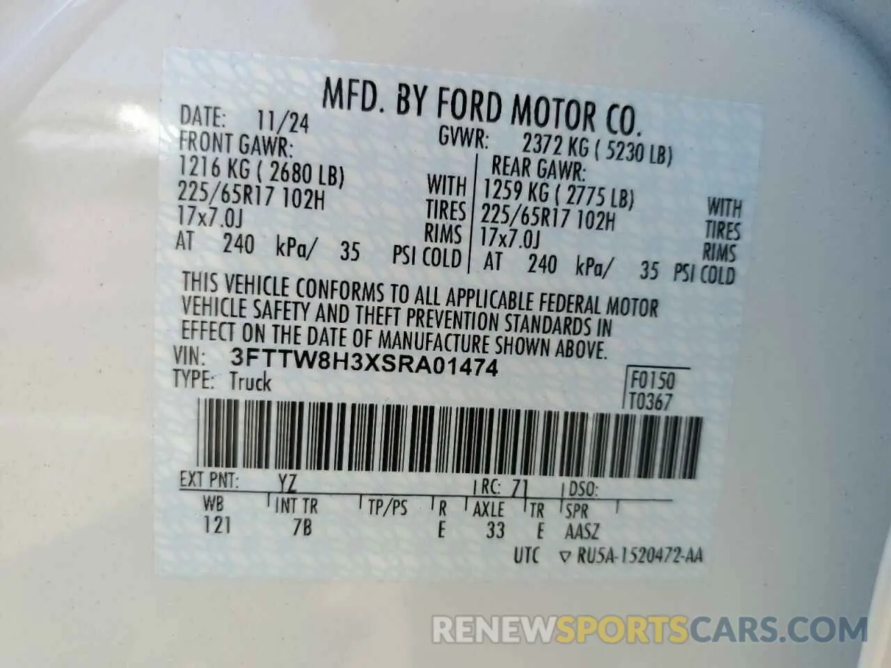 12 Photograph of a damaged car 3FTTW8H3XSRA01474 FORD MAVERICK 2025
