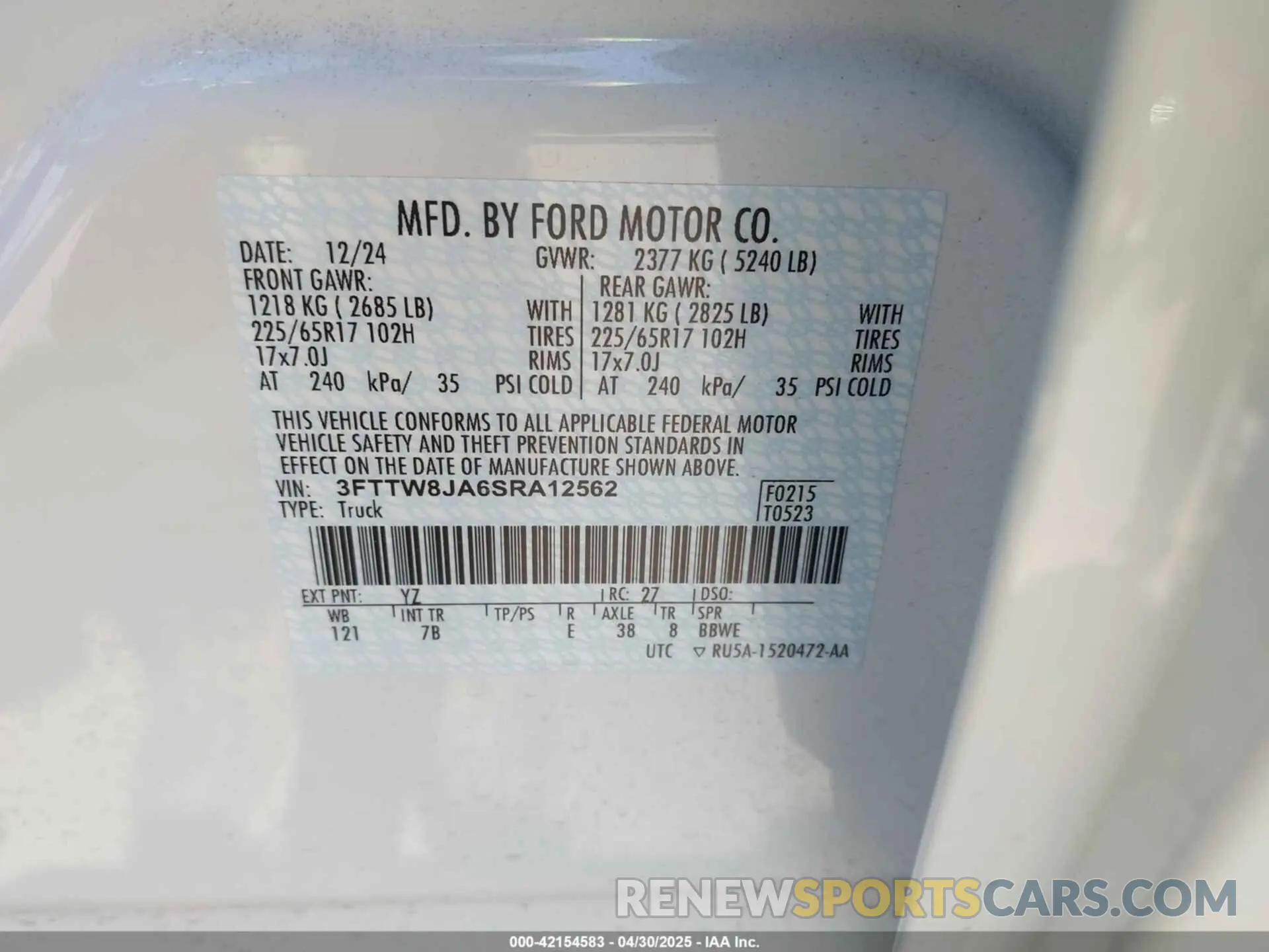 9 Фотография поврежденного автомобиля 3FTTW8JA6SRA12562 FORD MAVERICK 2025