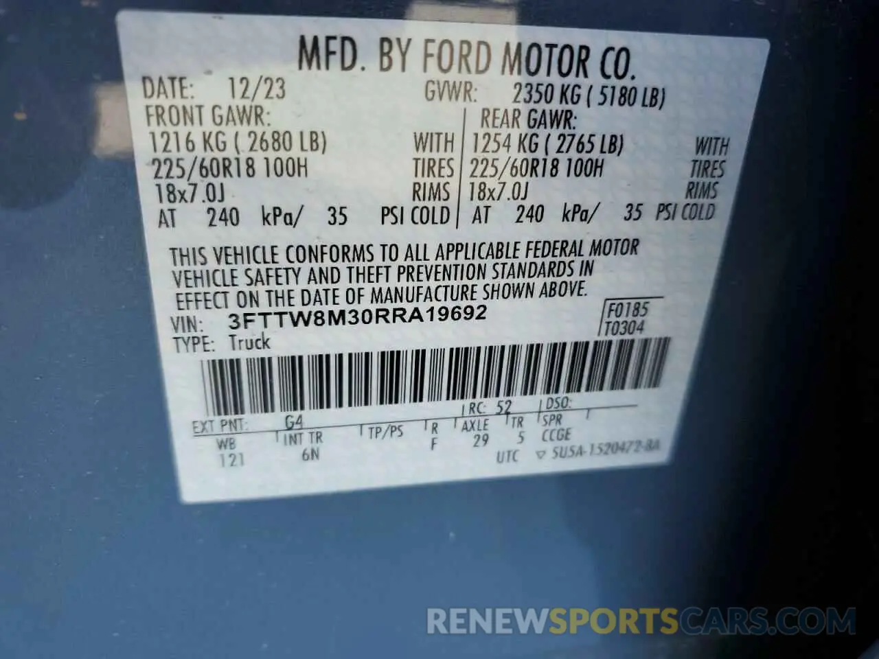 12 Photograph of a damaged car 3FTTW8M30RRA19692 FORD MAVERICK L 2024