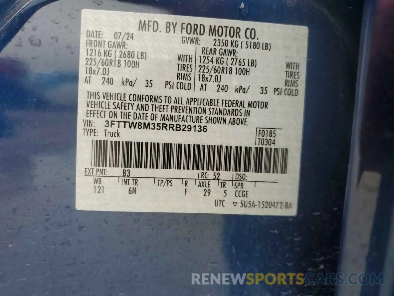 12 Photograph of a damaged car 3FTTW8M35RRB29136 FORD MAVERICK L 2024