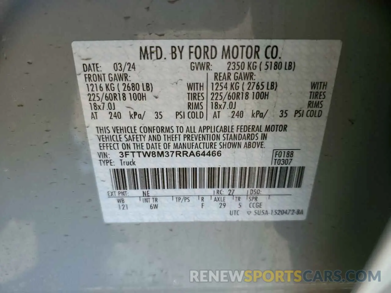 12 Photograph of a damaged car 3FTTW8M37RRA64466 FORD MAVERICK L 2024