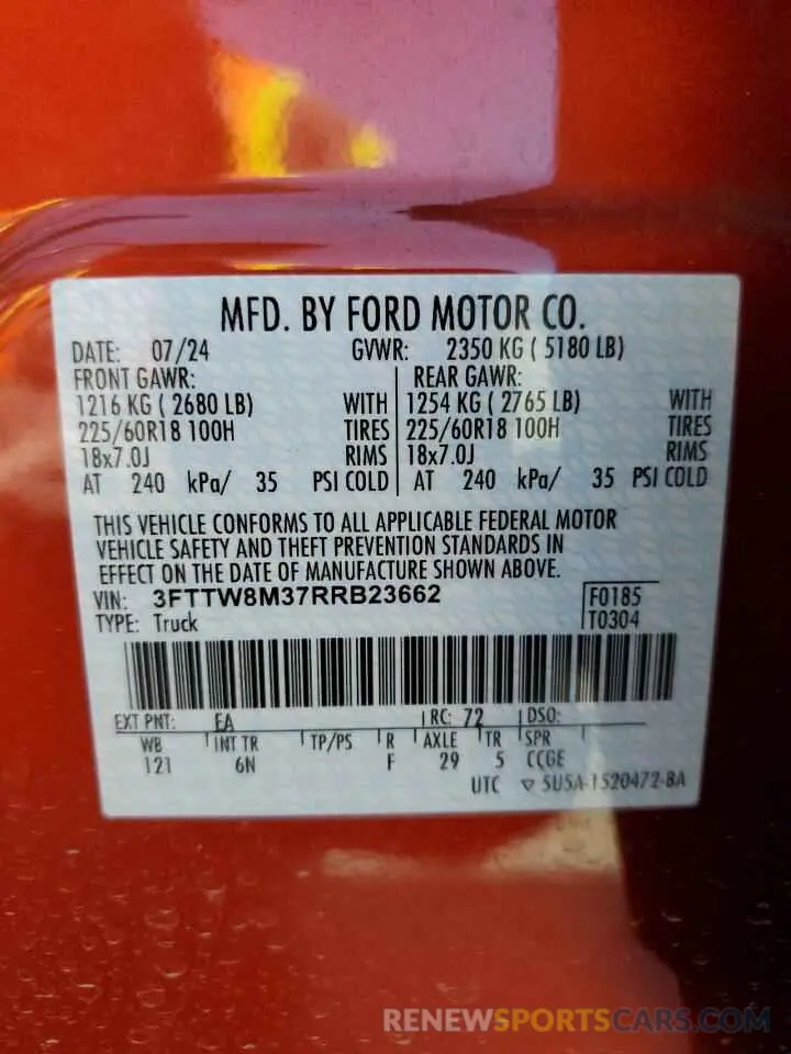 13 Photograph of a damaged car 3FTTW8M37RRB23662 FORD MAVERICK L 2024