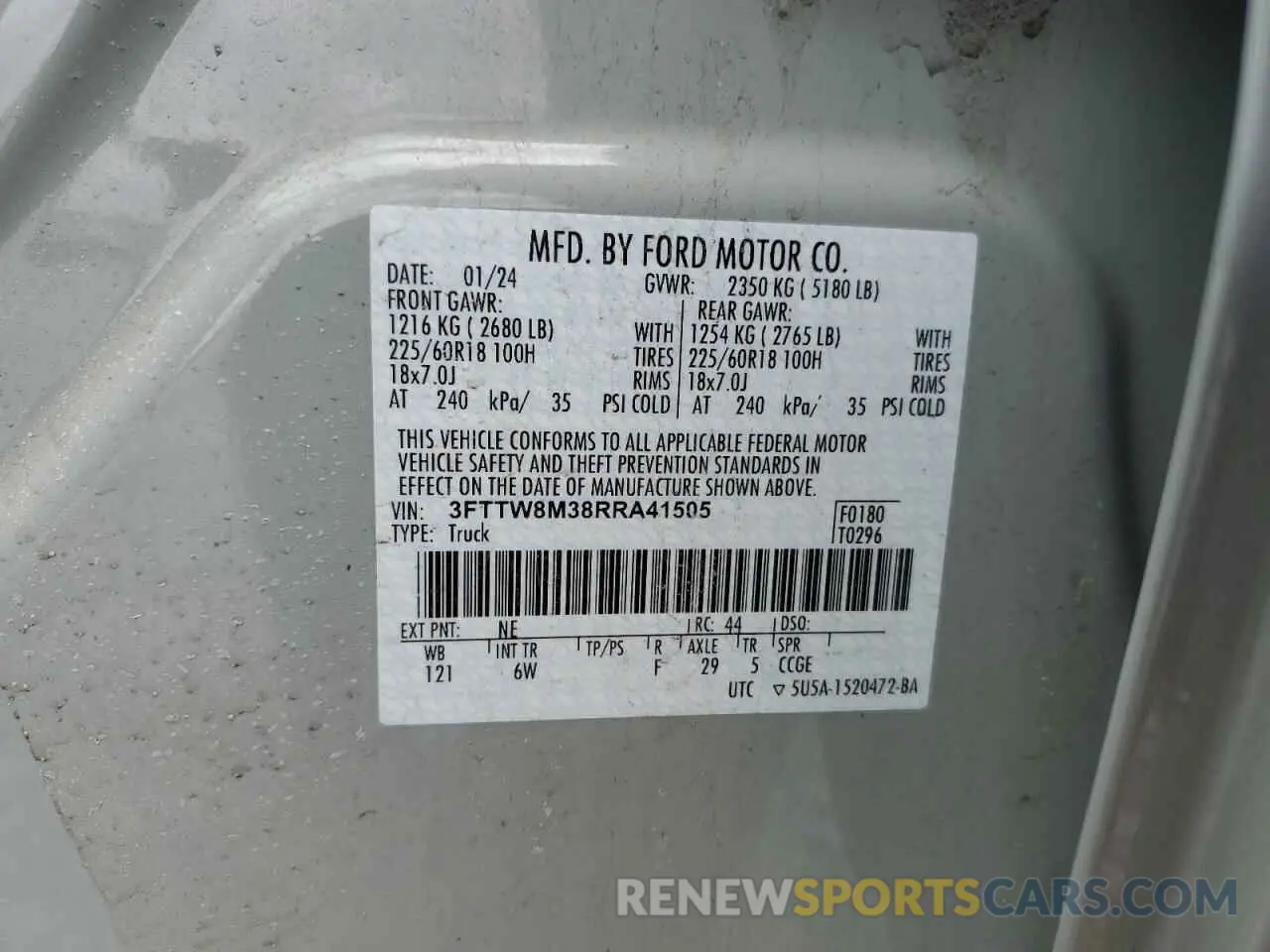 13 Фотография поврежденного автомобиля 3FTTW8M38RRA41505 FORD MAVERICK L 2024