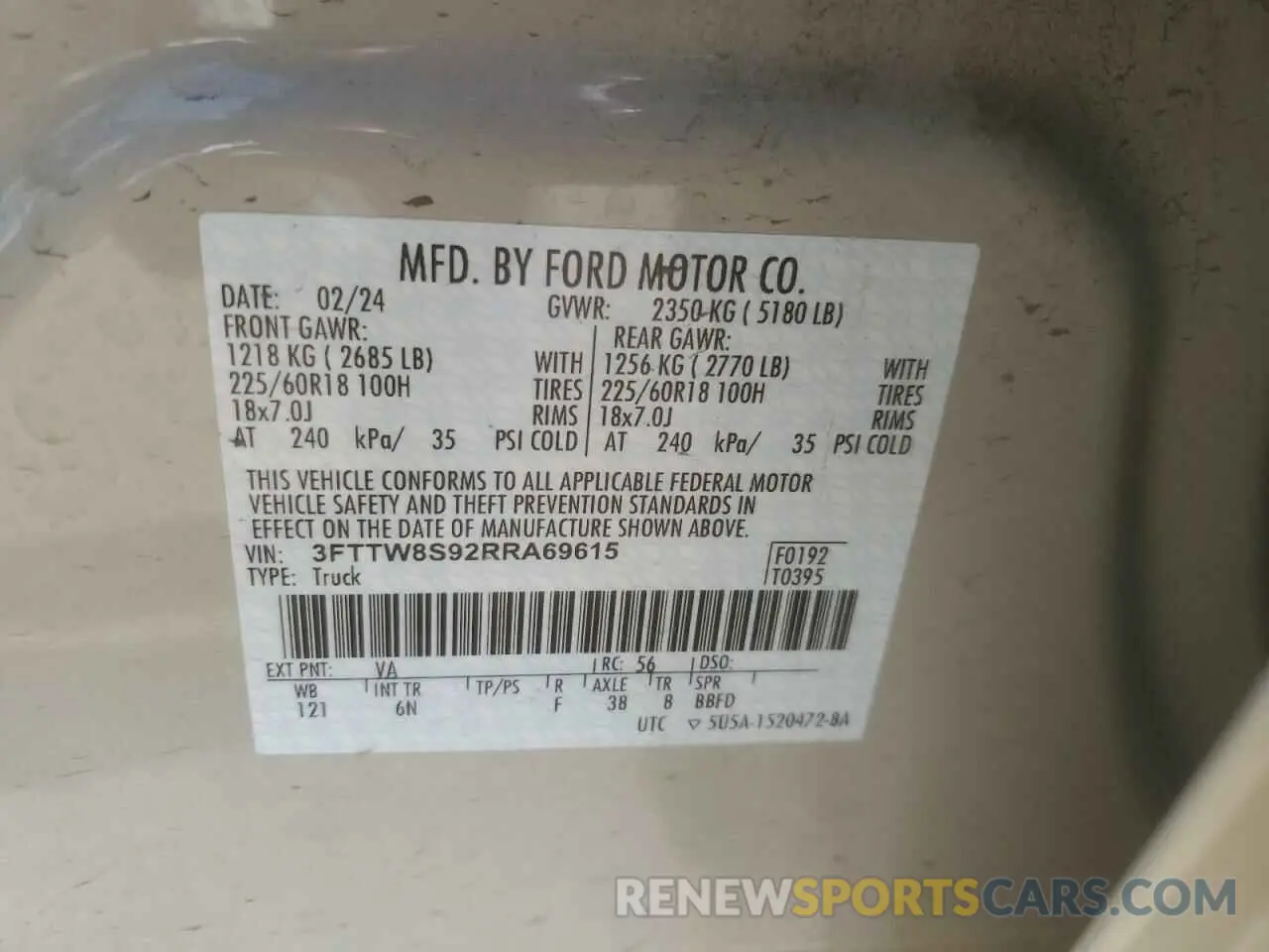 13 Фотография поврежденного автомобиля 3FTTW8S92RRA69615 FORD MAVERICK L 2024