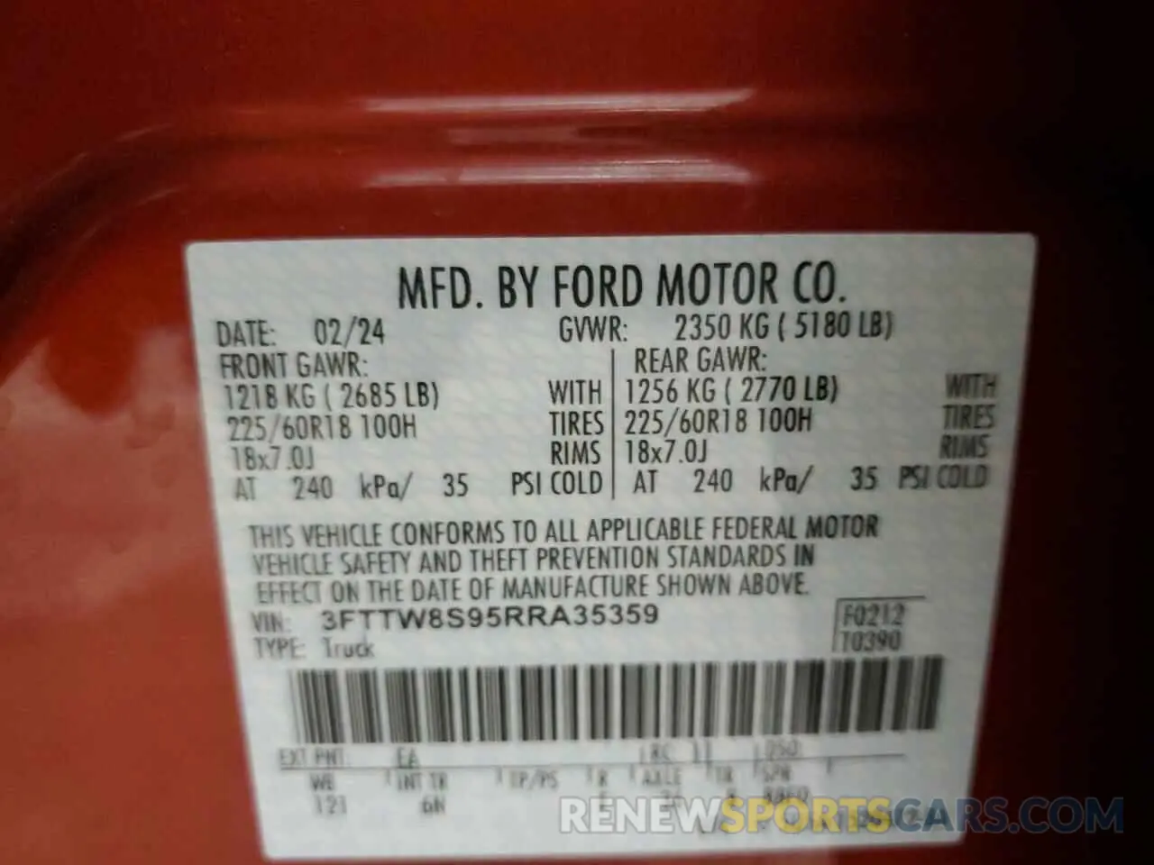 12 Фотография поврежденного автомобиля 3FTTW8S95RRA35359 FORD MAVERICK L 2024