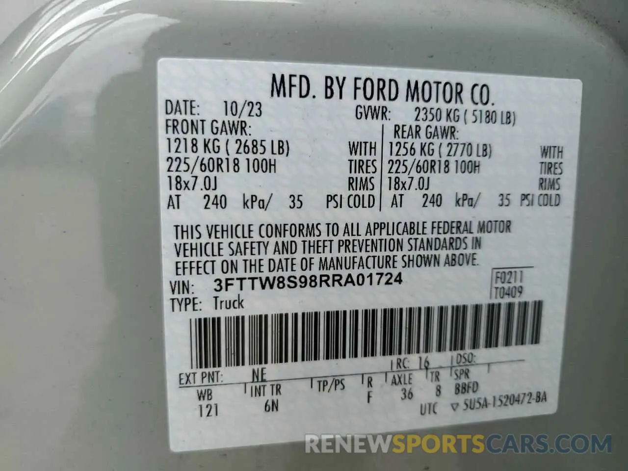 13 Фотография поврежденного автомобиля 3FTTW8S98RRA01724 FORD MAVERICK L 2024