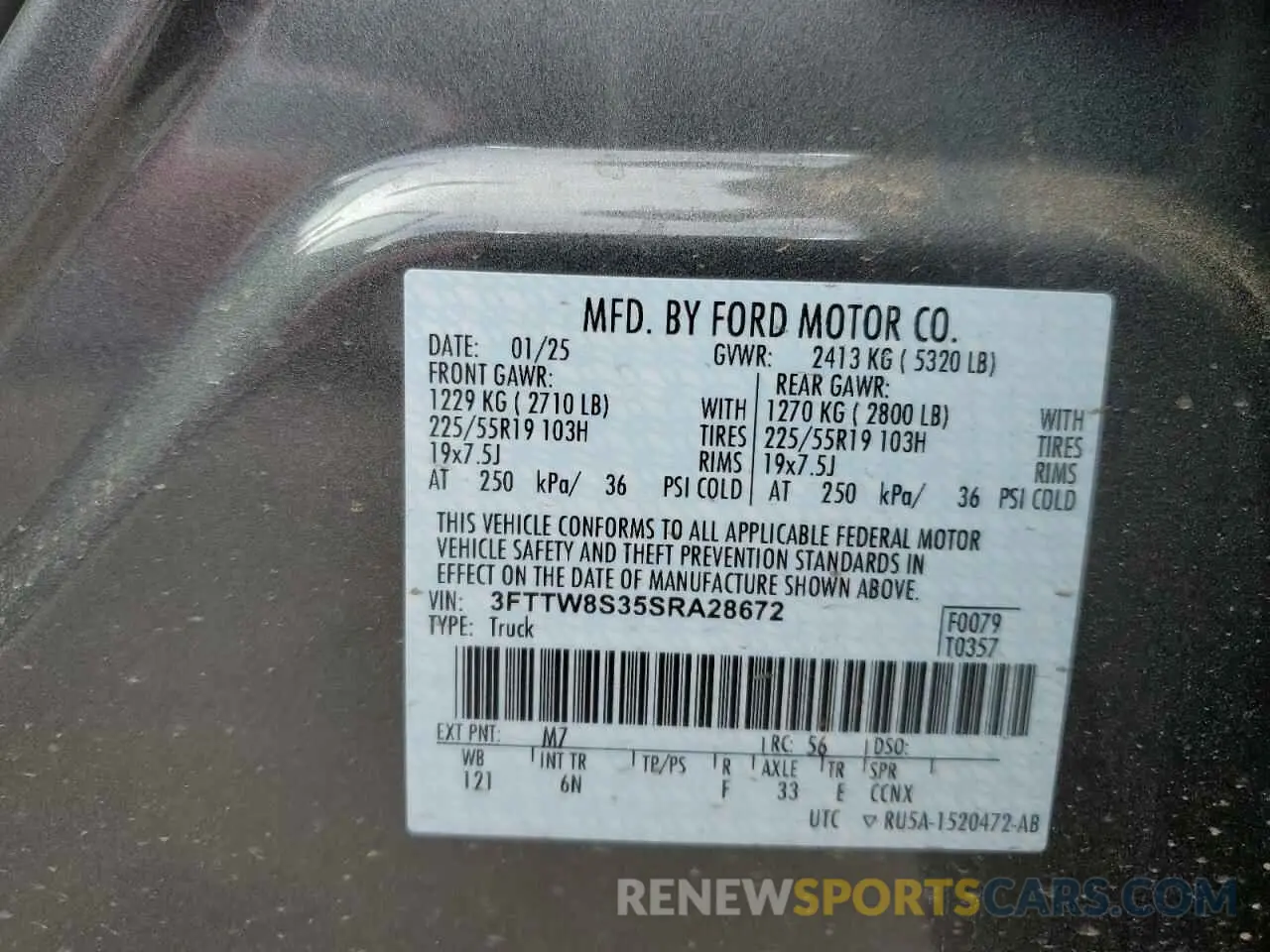 12 Фотография поврежденного автомобиля 3FTTW8S35SRA28672 FORD MAVERICK L 2025