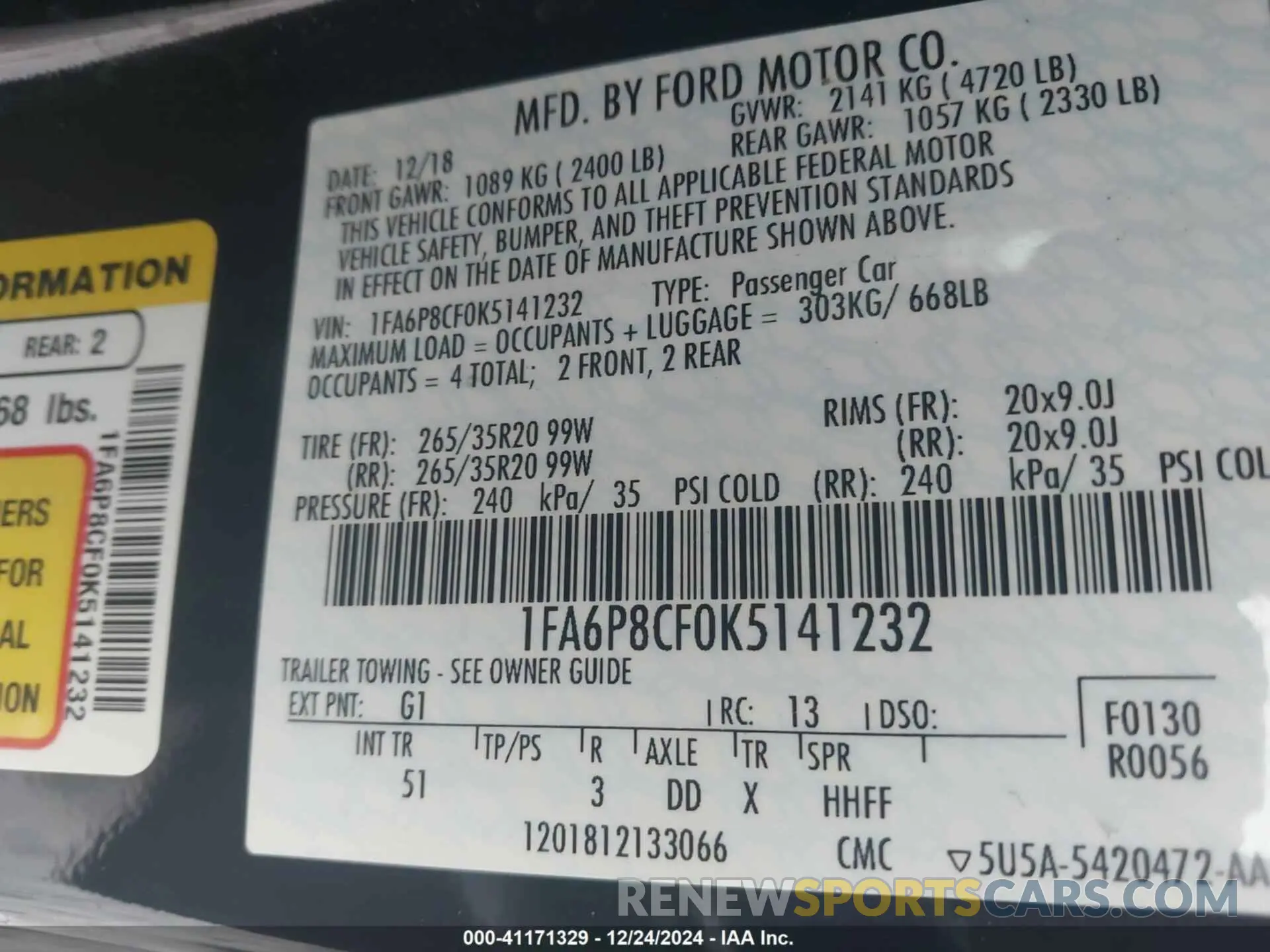 9 Фотография поврежденного автомобиля 1FA6P8CF0K5141232 FORD MUSTANG 2019