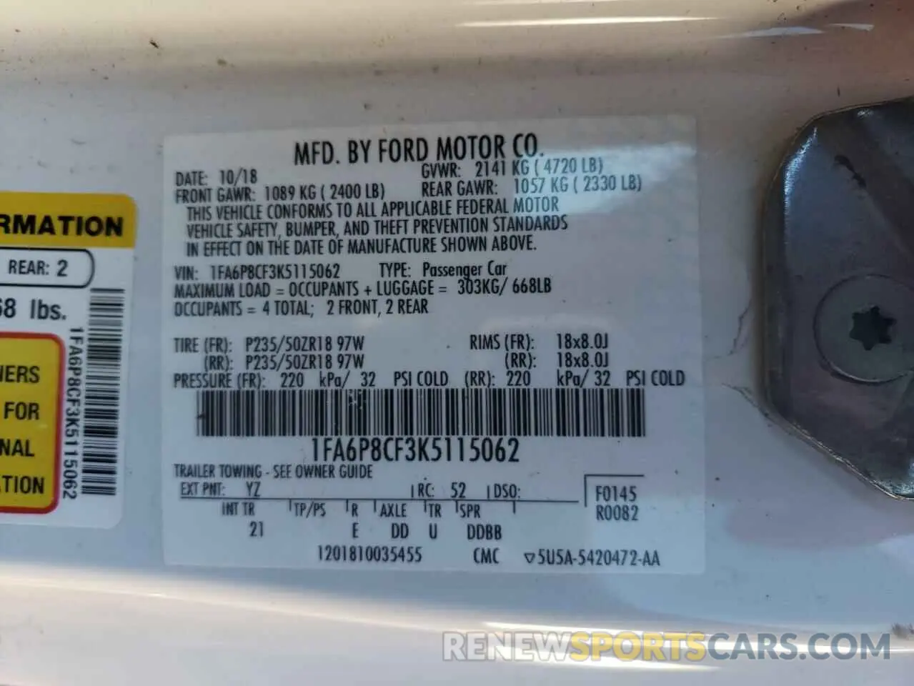 13 Photograph of a damaged car 1FA6P8CF3K5115062 FORD MUSTANG 2019
