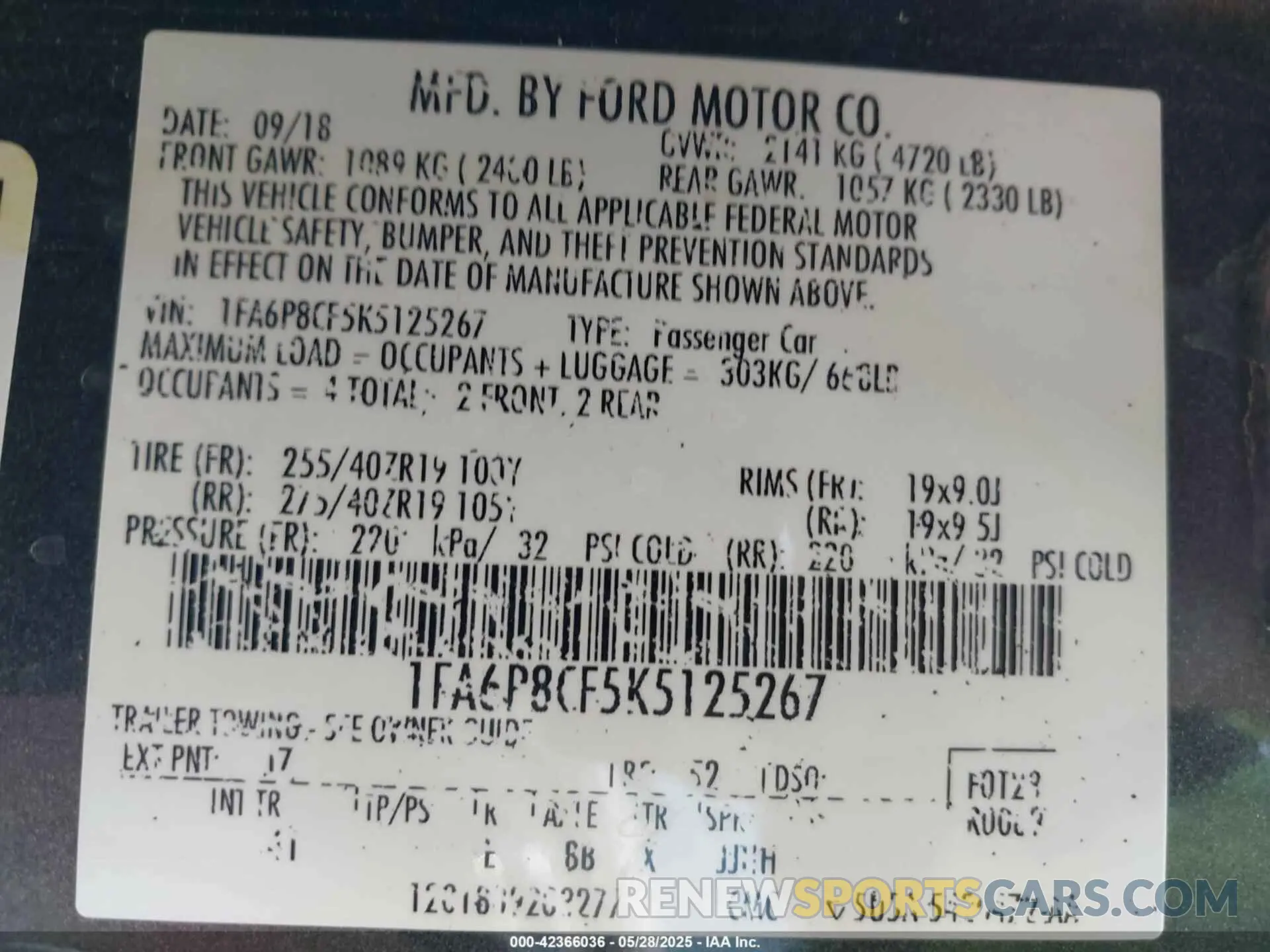 9 Photograph of a damaged car 1FA6P8CF5K5125267 FORD MUSTANG 2019