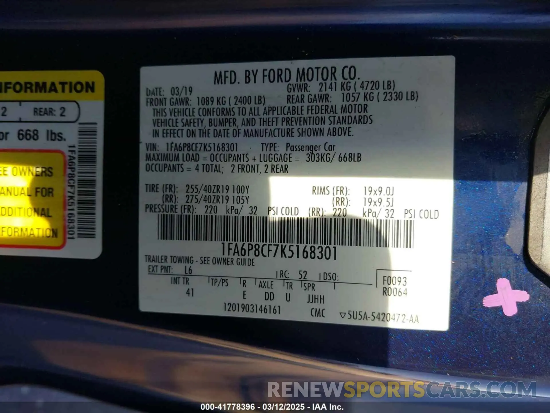 9 Фотография поврежденного автомобиля 1FA6P8CF7K5168301 FORD MUSTANG 2019