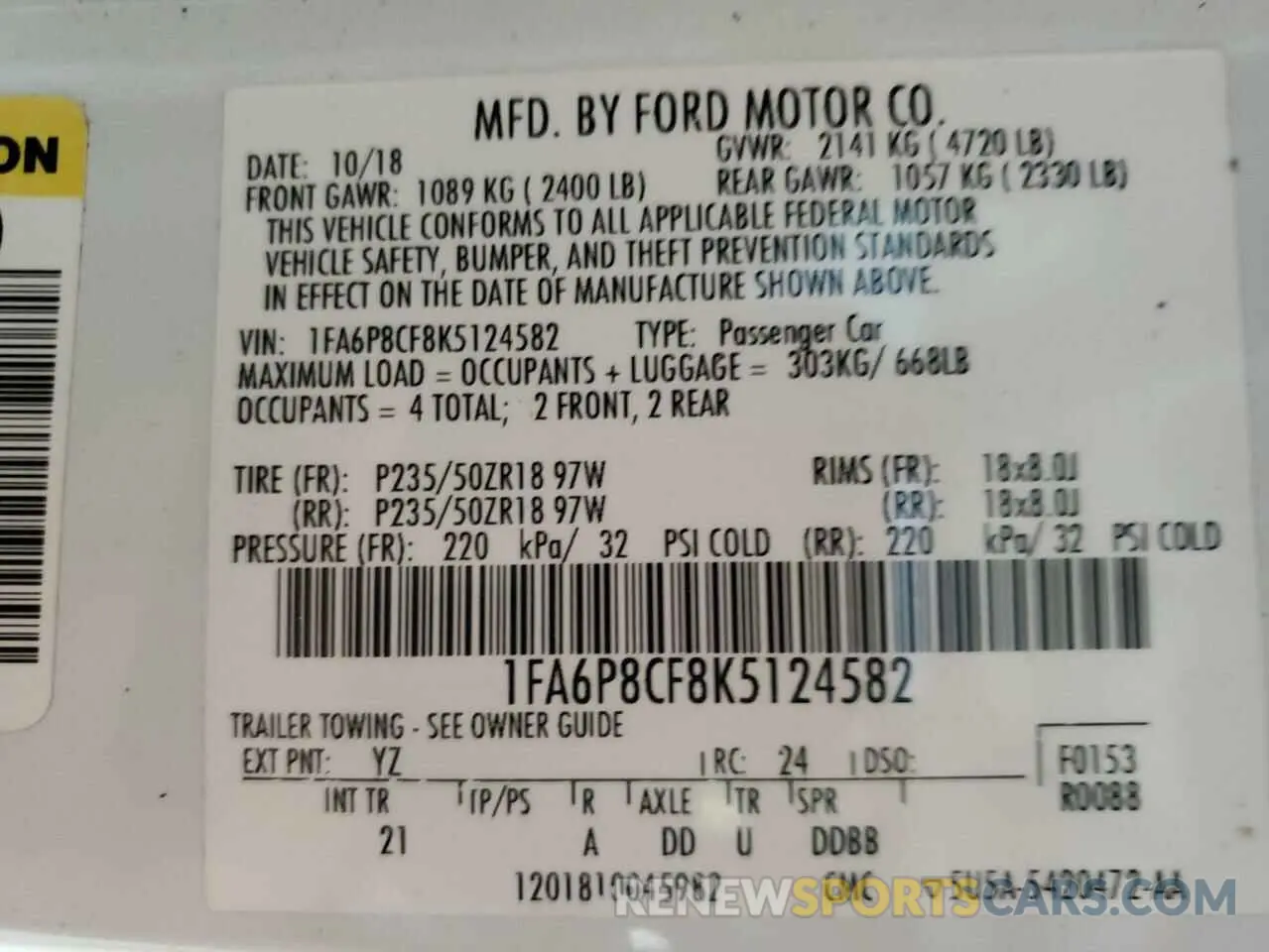 13 Photograph of a damaged car 1FA6P8CF8K5124582 FORD MUSTANG 2019