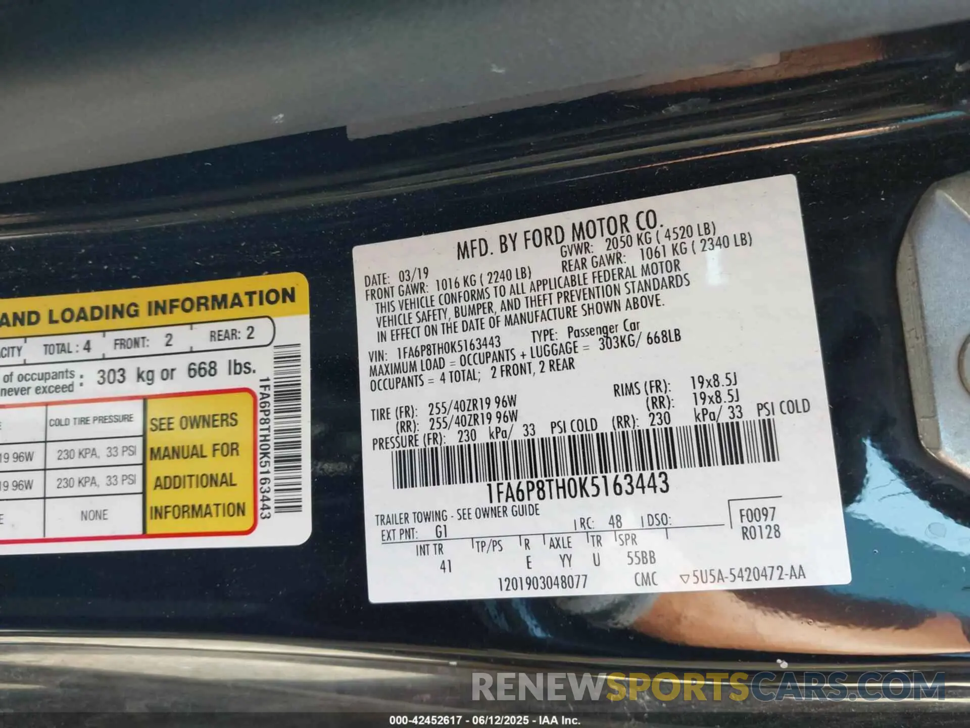 9 Photograph of a damaged car 1FA6P8TH0K5163443 FORD MUSTANG 2019