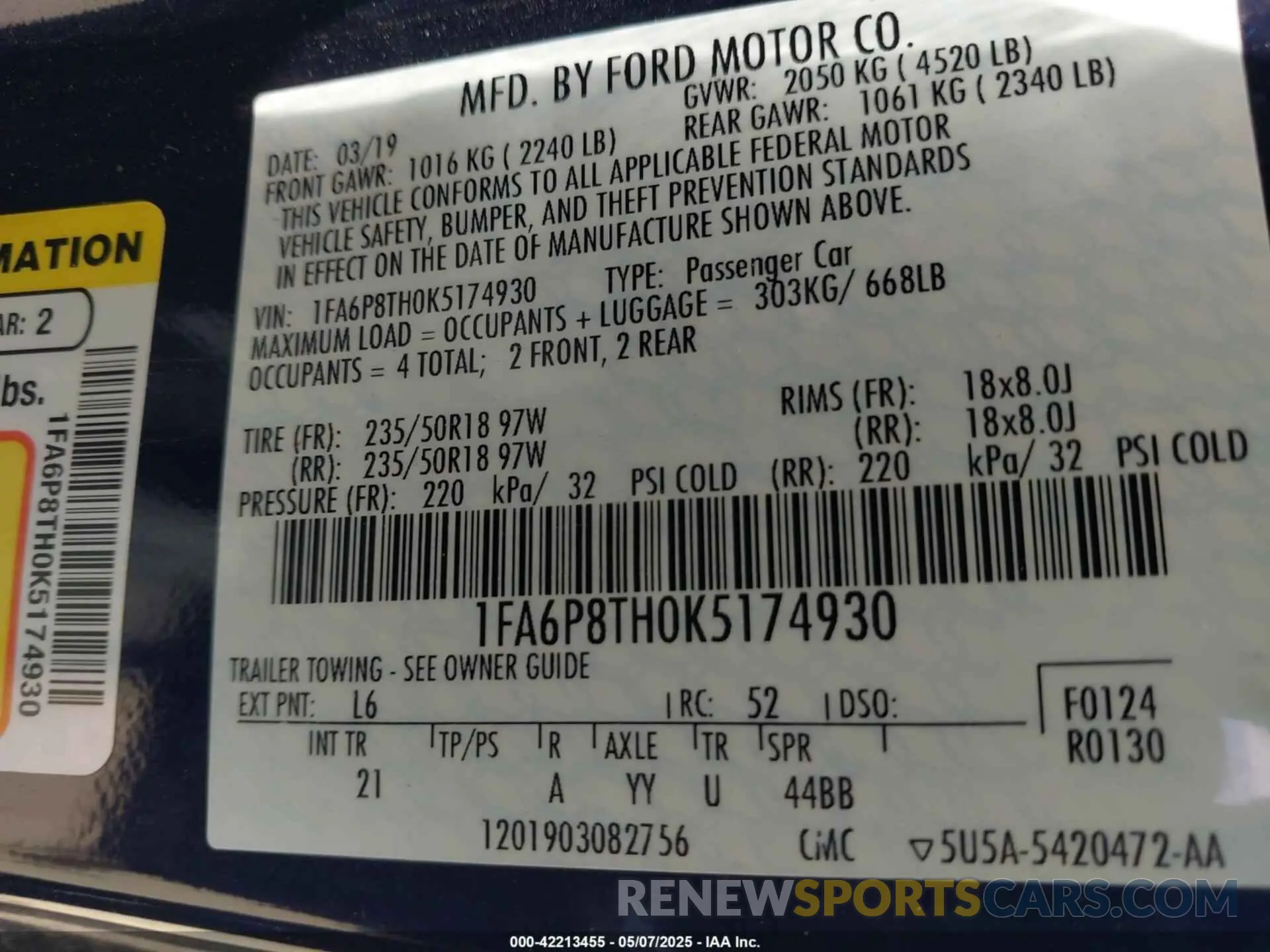 9 Photograph of a damaged car 1FA6P8TH0K5174930 FORD MUSTANG 2019