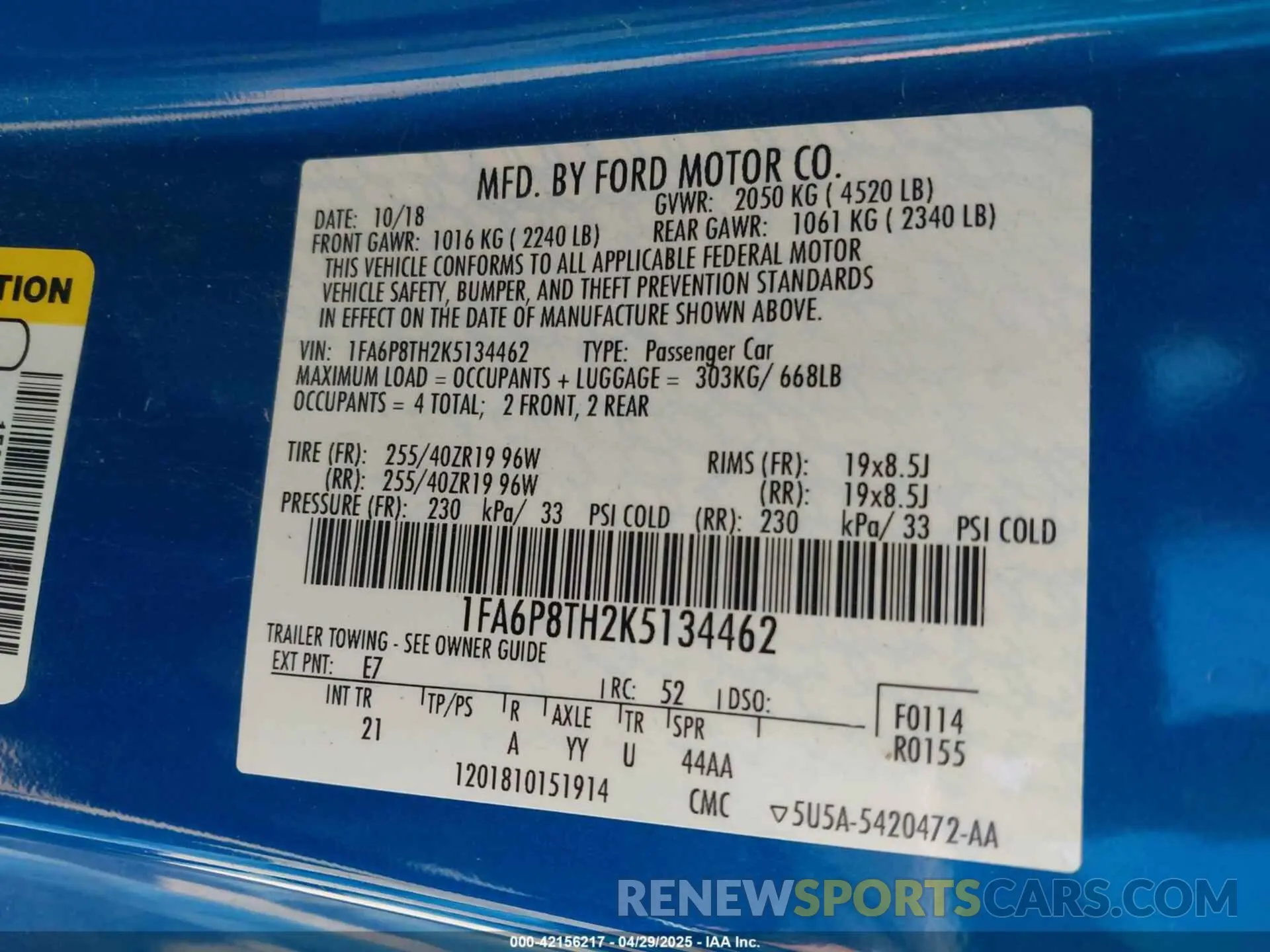 9 Photograph of a damaged car 1FA6P8TH2K5134462 FORD MUSTANG 2019
