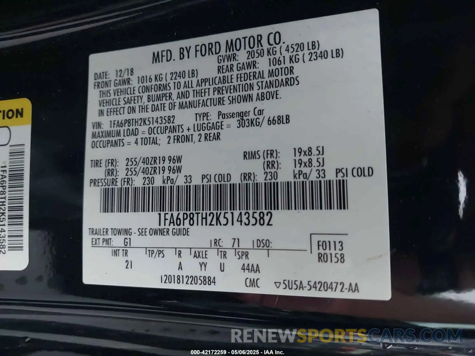 9 Photograph of a damaged car 1FA6P8TH2K5143582 FORD MUSTANG 2019