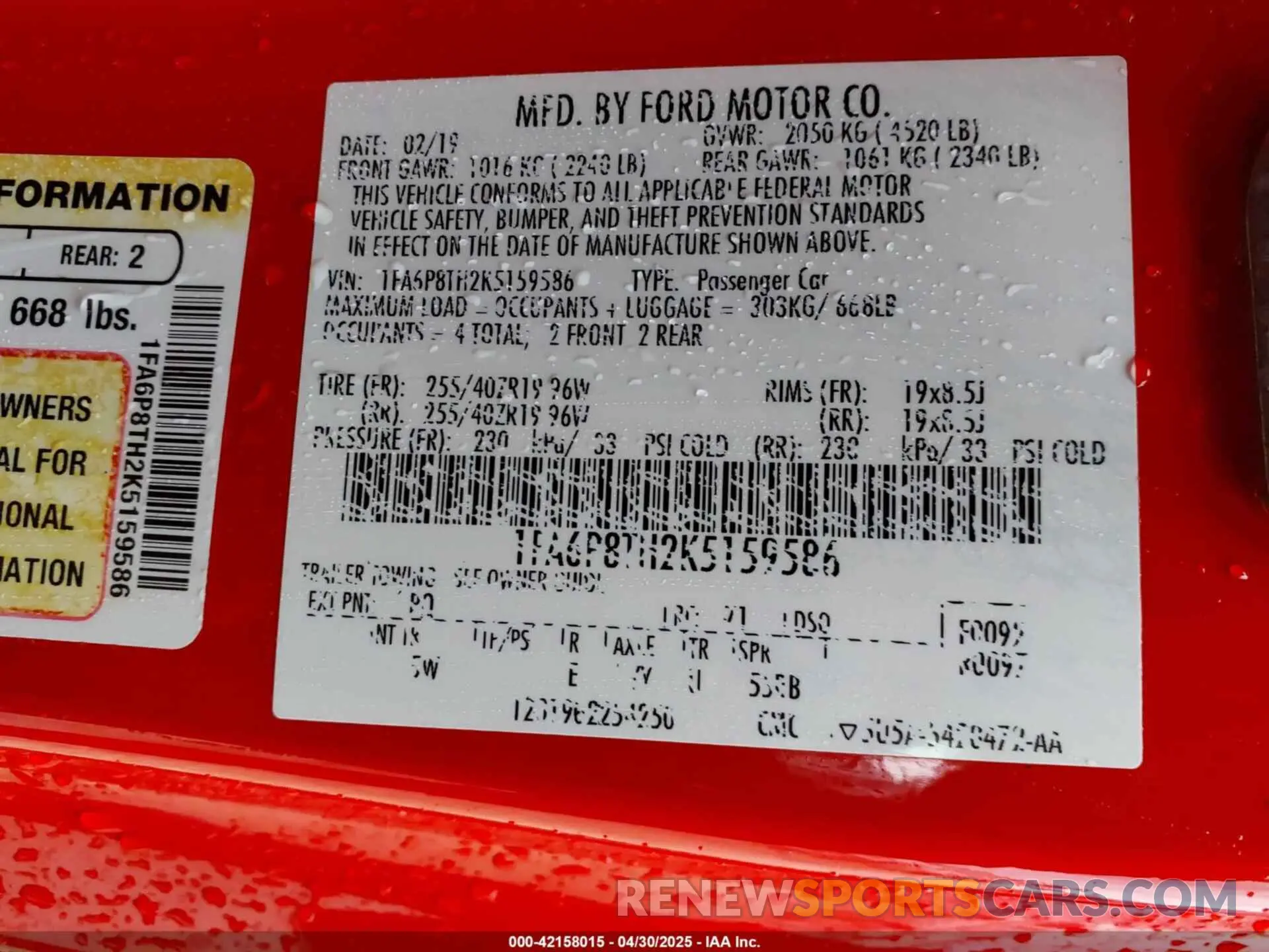 9 Фотография поврежденного автомобиля 1FA6P8TH2K5159586 FORD MUSTANG 2019