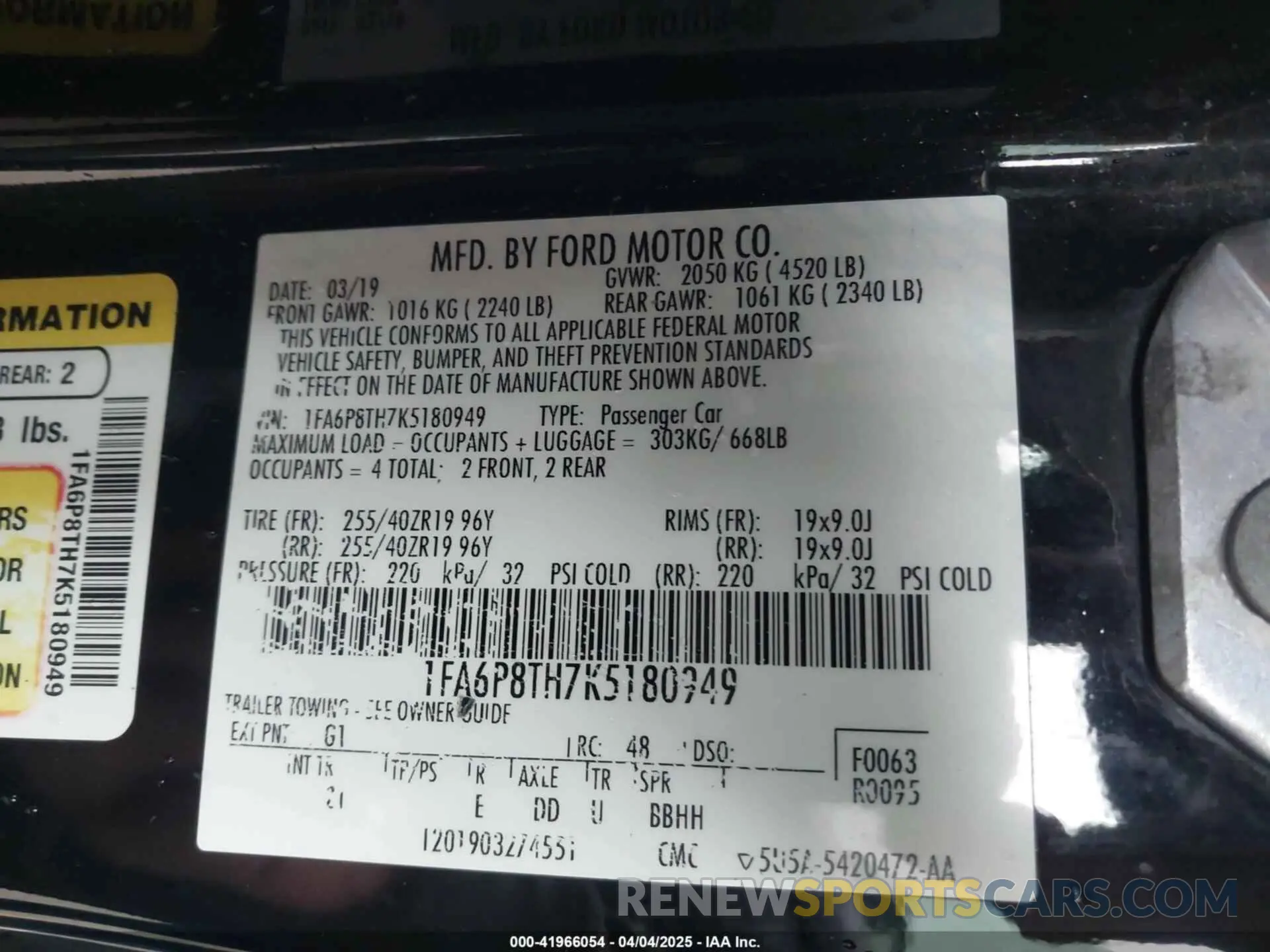 9 Photograph of a damaged car 1FA6P8TH7K5180949 FORD MUSTANG 2019
