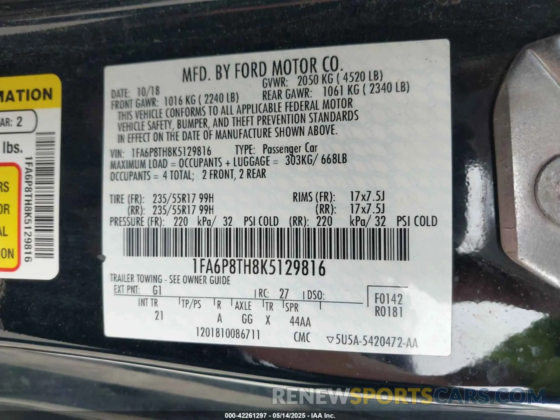 9 Photograph of a damaged car 1FA6P8TH8K5129816 FORD MUSTANG 2019