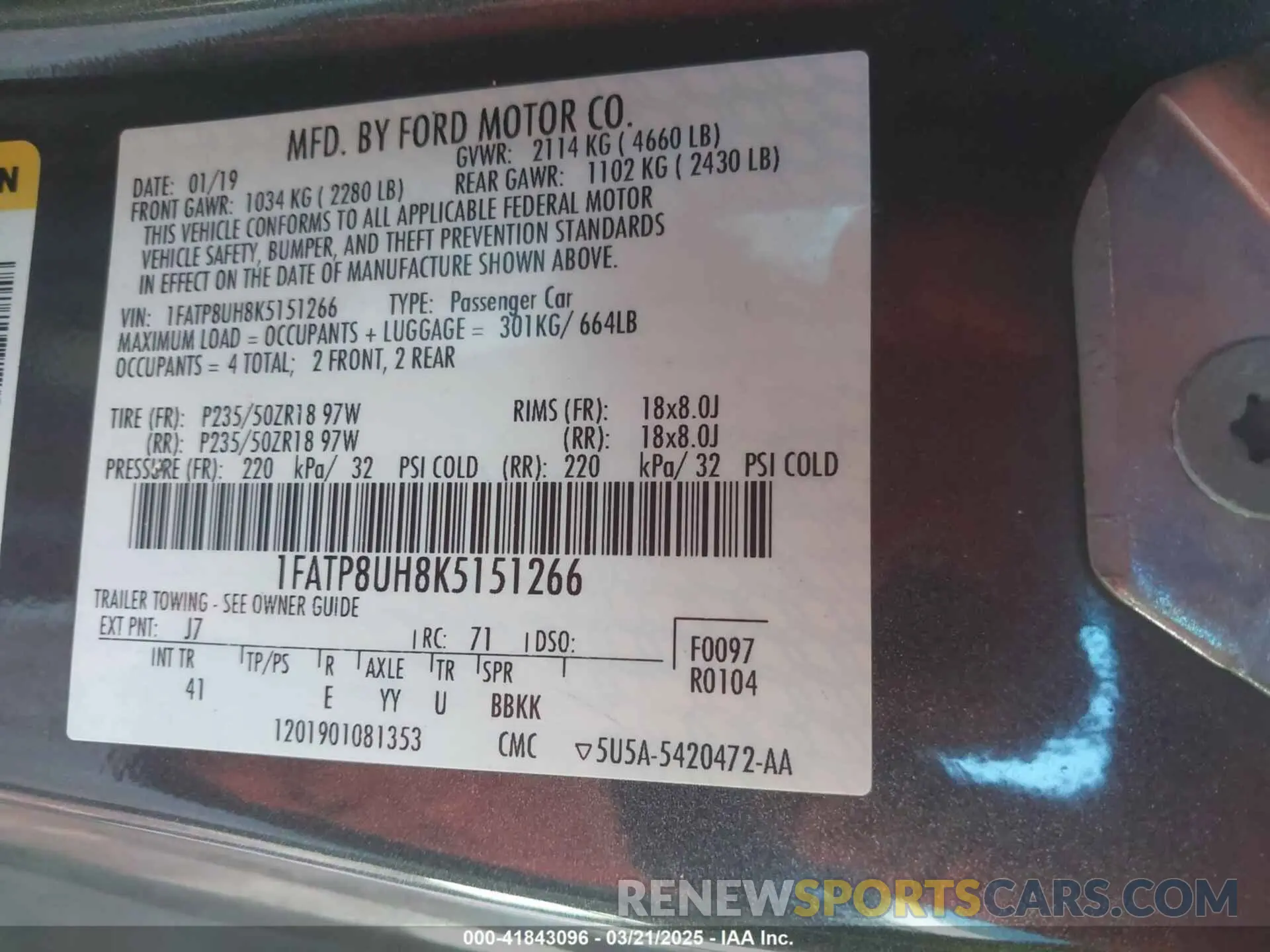 9 Photograph of a damaged car 1FATP8UH8K5151266 FORD MUSTANG 2019