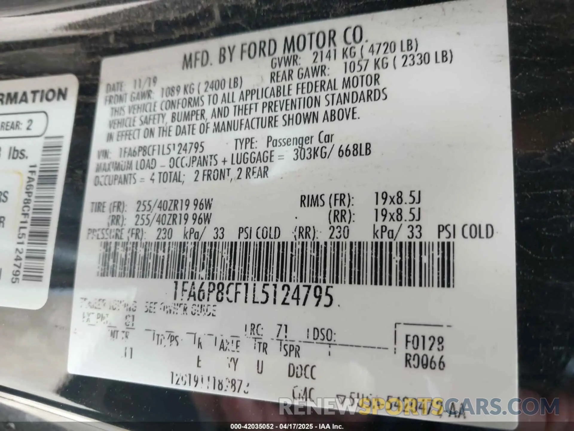 9 Фотография поврежденного автомобиля 1FA6P8CF1L5124795 FORD MUSTANG 2020