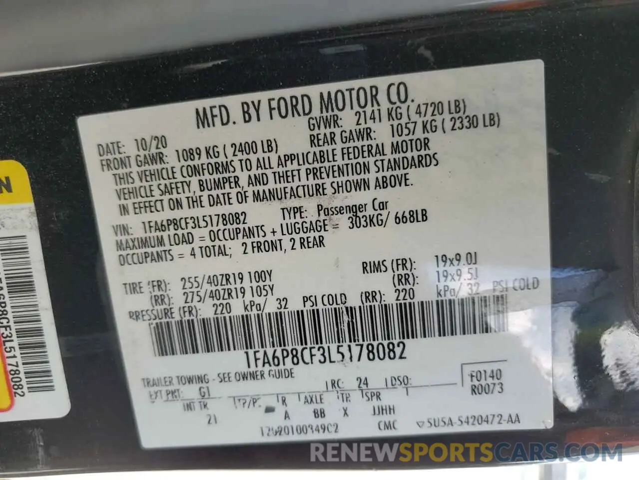 12 Photograph of a damaged car 1FA6P8CF3L5178082 FORD MUSTANG 2020