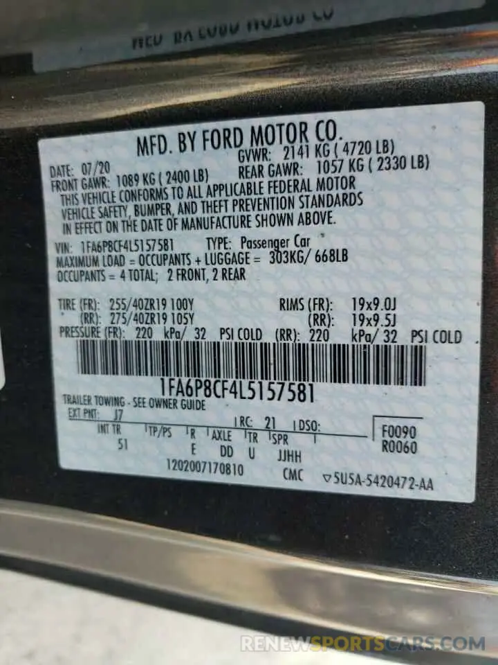 12 Фотография поврежденного автомобиля 1FA6P8CF4L5157581 FORD MUSTANG 2020