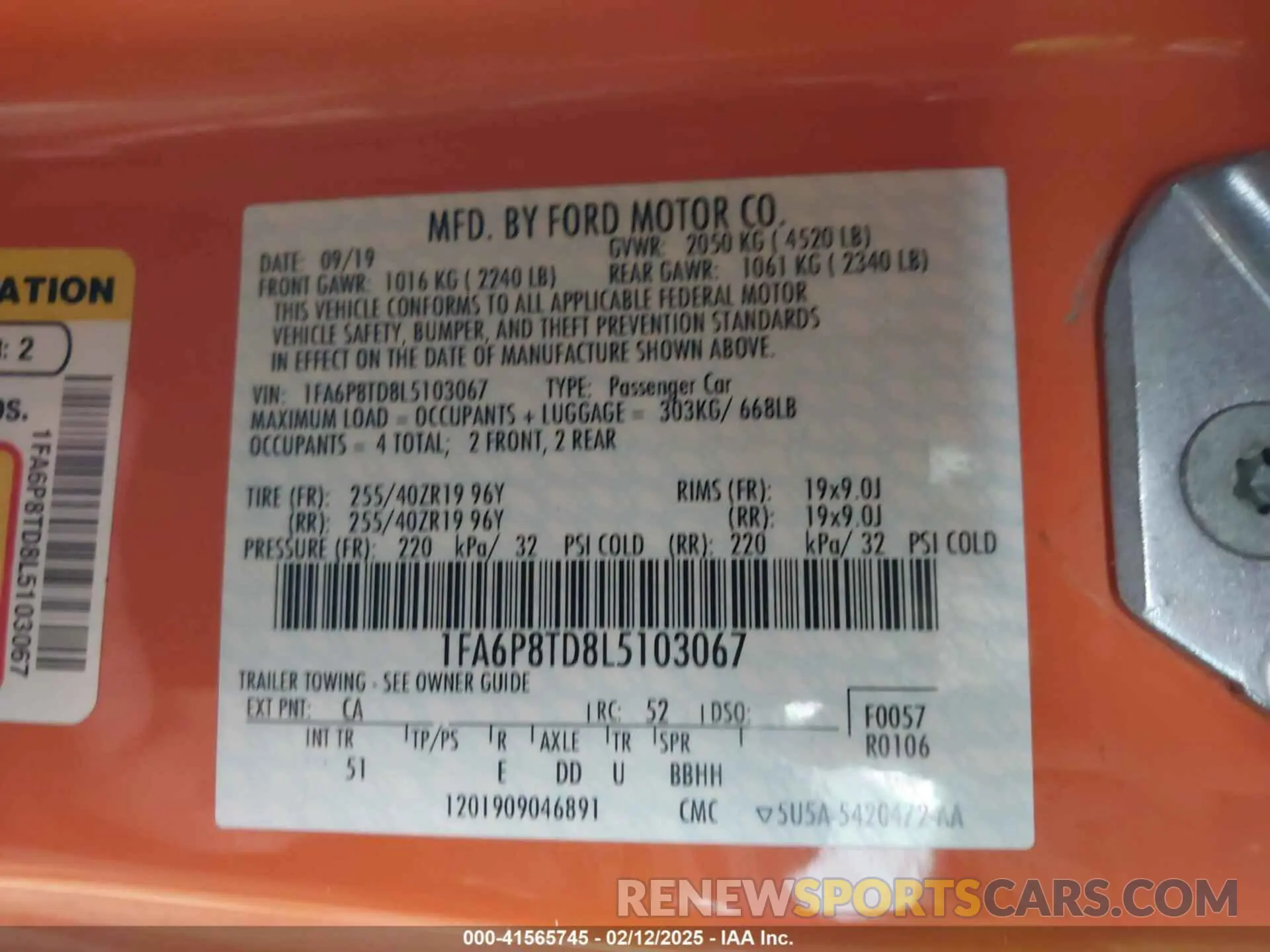 9 Фотография поврежденного автомобиля 1FA6P8TD8L5103067 FORD MUSTANG 2020