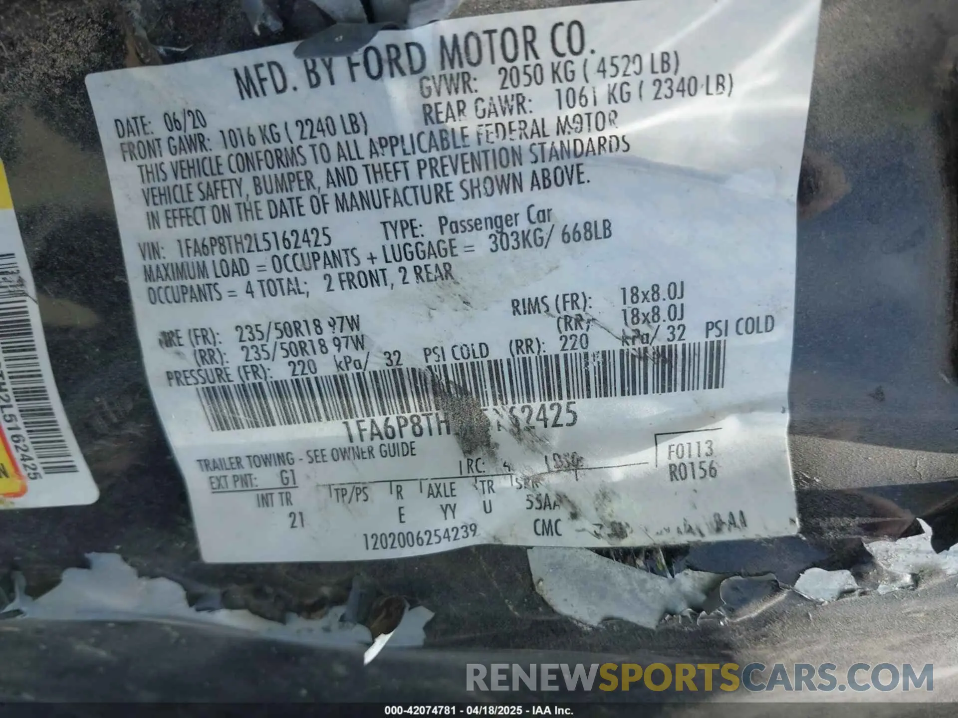 9 Photograph of a damaged car 1FA6P8TH2L5162425 FORD MUSTANG 2020