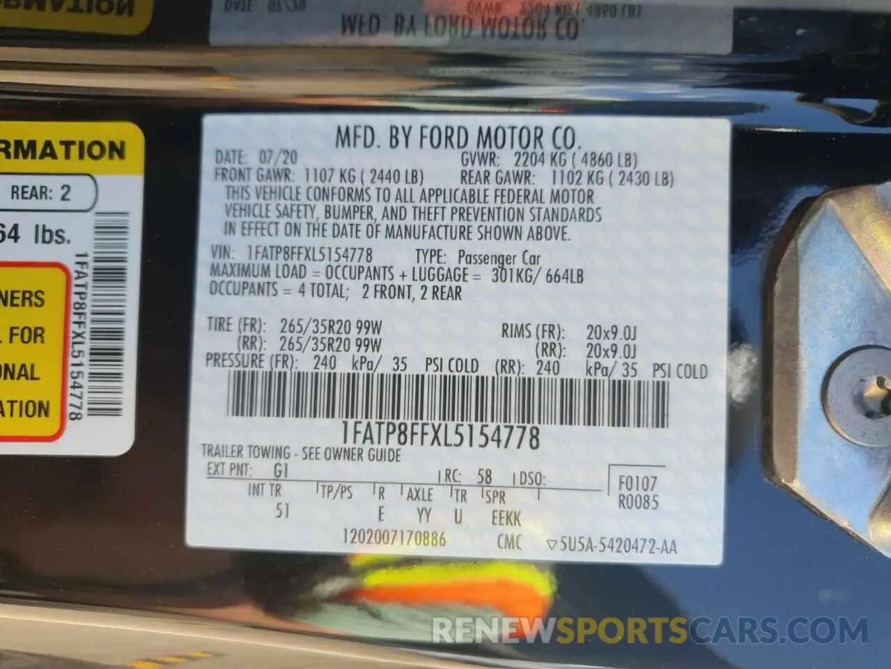 12 Photograph of a damaged car 1FATP8FFXL5154778 FORD MUSTANG 2020
