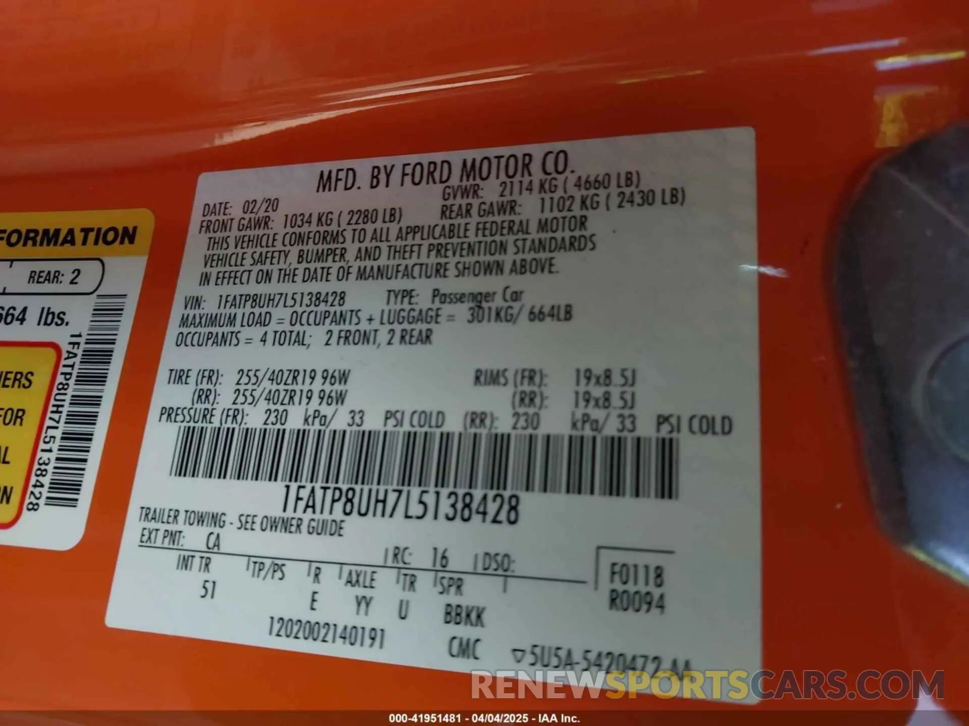 9 Фотография поврежденного автомобиля 1FATP8UH7L5138428 FORD MUSTANG 2020