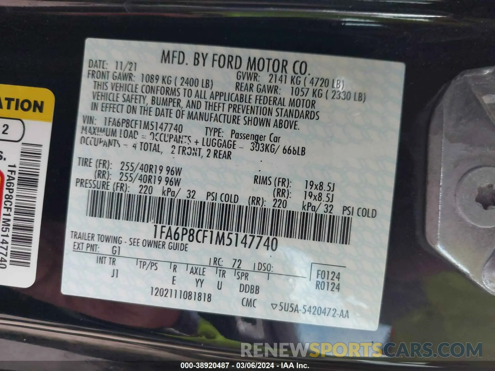 9 Фотография поврежденного автомобиля 1FA6P8CF1M5147740 FORD MUSTANG 2021