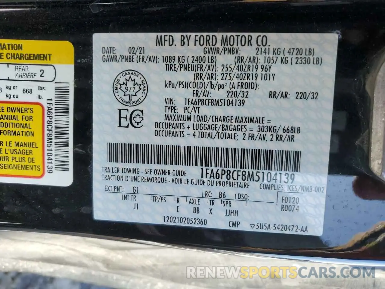 12 Photograph of a damaged car 1FA6P8CF8M5104139 FORD MUSTANG 2021