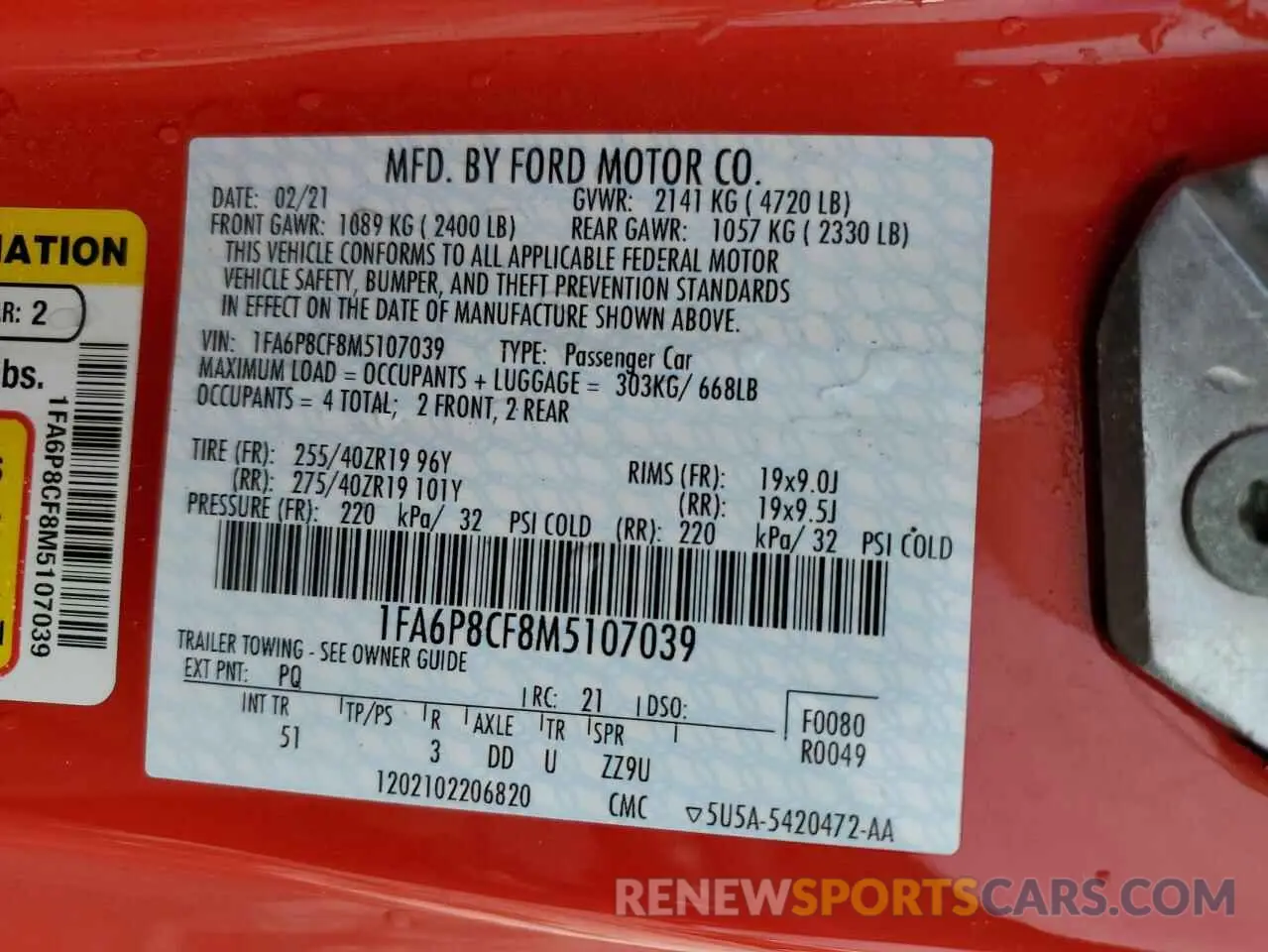 13 Photograph of a damaged car 1FA6P8CF8M5107039 FORD MUSTANG 2021