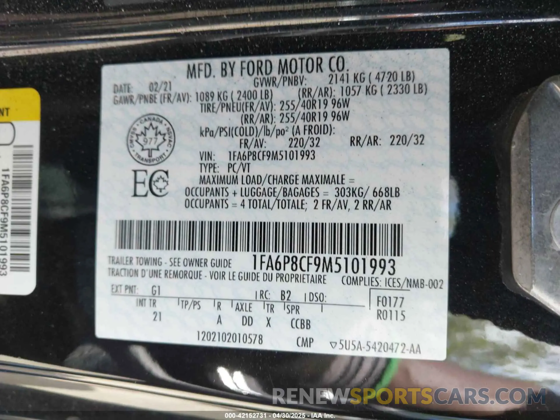 9 Фотография поврежденного автомобиля 1FA6P8CF9M5101993 FORD MUSTANG 2021