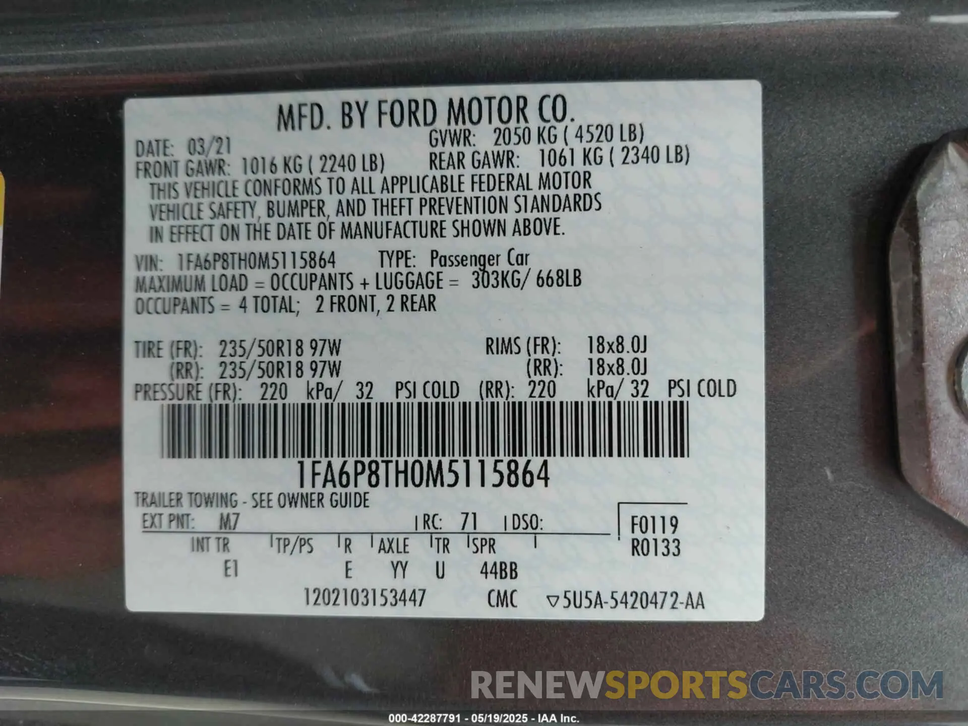 9 Фотография поврежденного автомобиля 1FA6P8TH0M5115864 FORD MUSTANG 2021