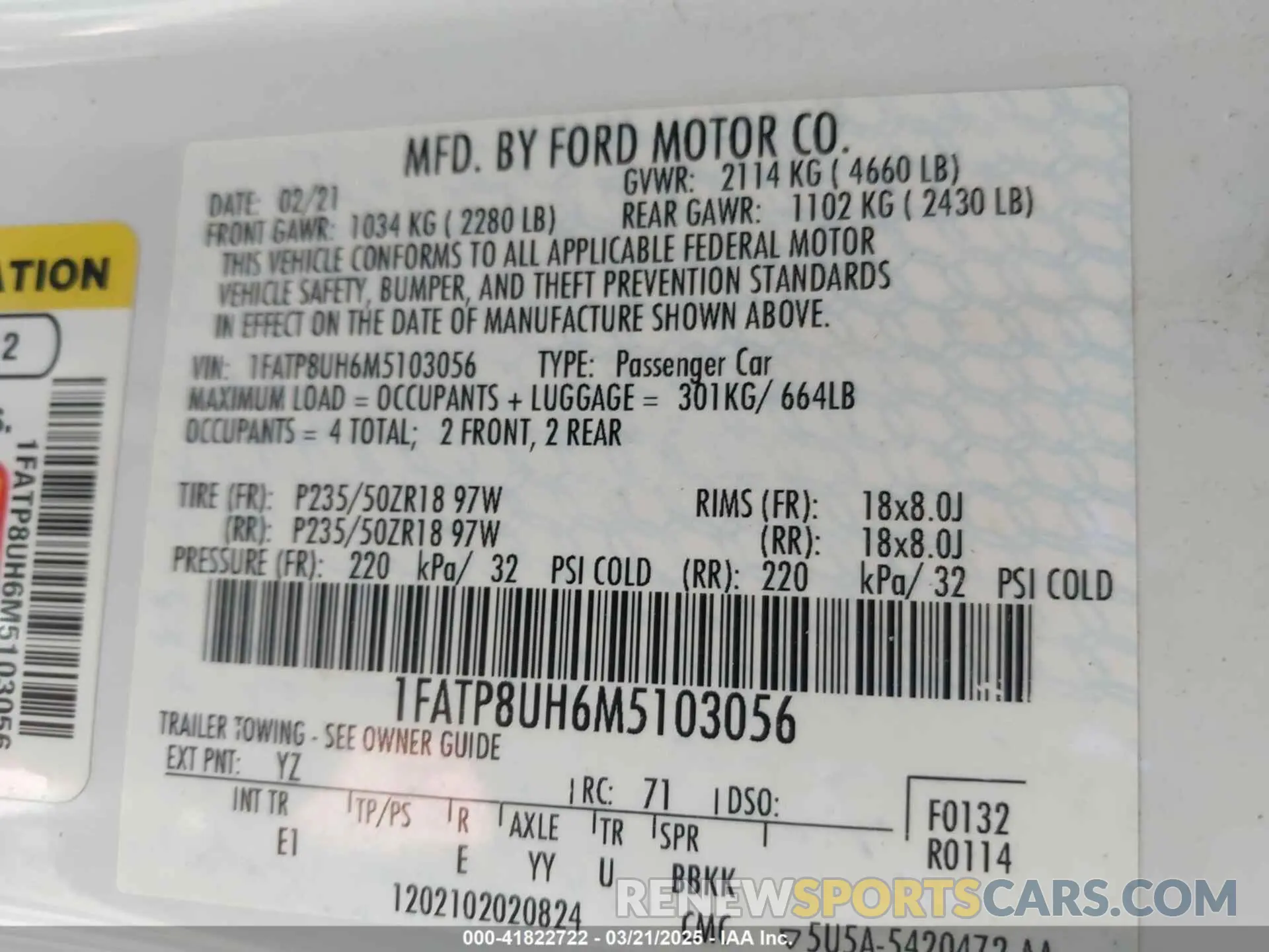 9 Фотография поврежденного автомобиля 1FATP8UH6M5103056 FORD MUSTANG 2021