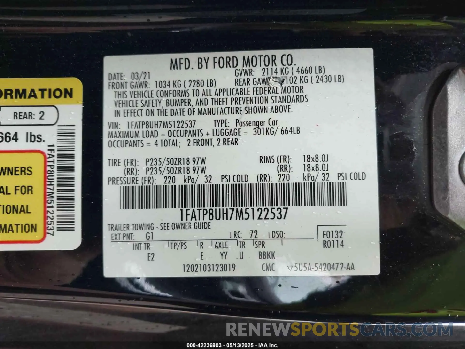 9 Фотография поврежденного автомобиля 1FATP8UH7M5122537 FORD MUSTANG 2021