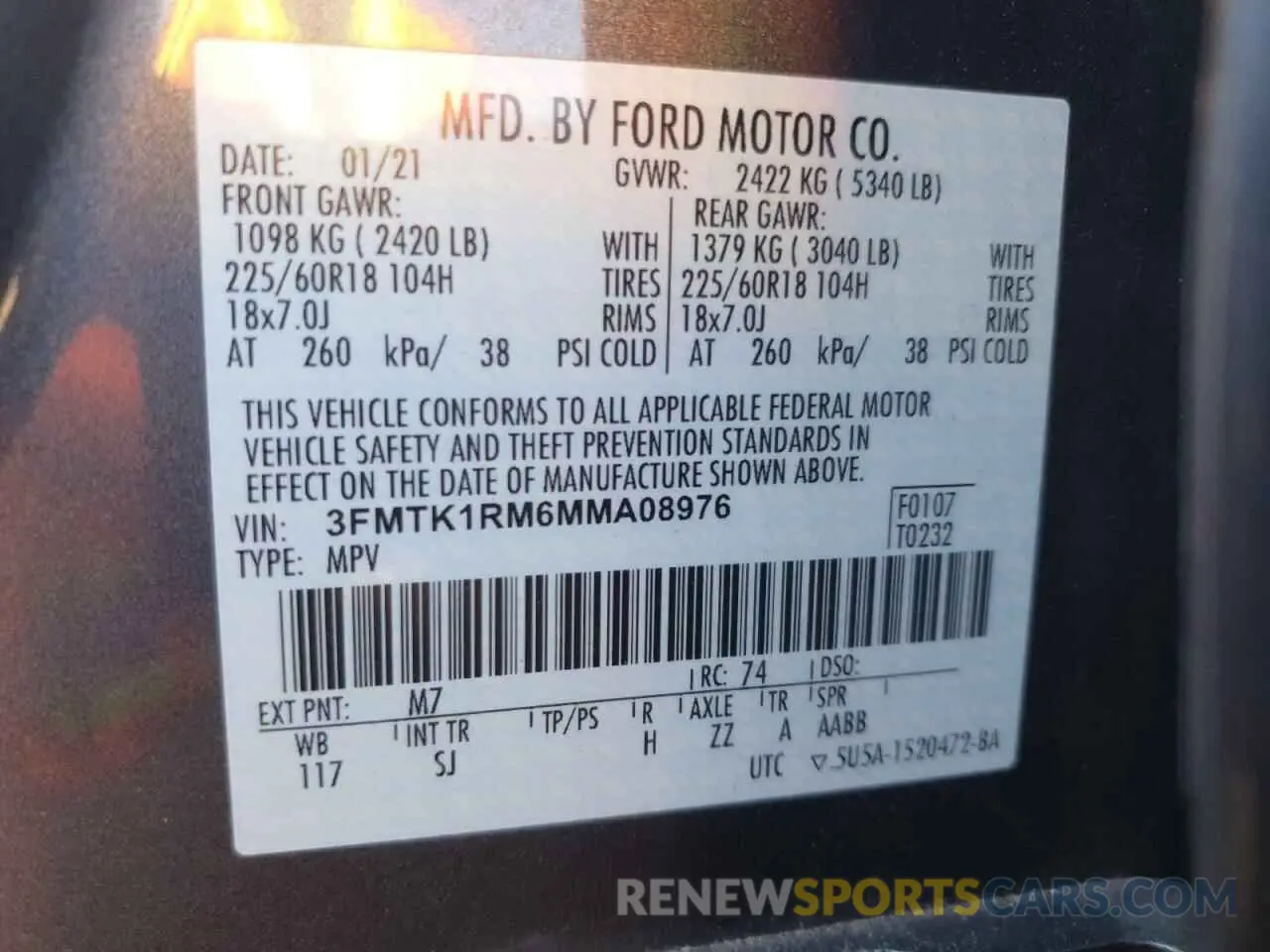 12 Photograph of a damaged car 3FMTK1RM6MMA08976 FORD MUSTANG 2021