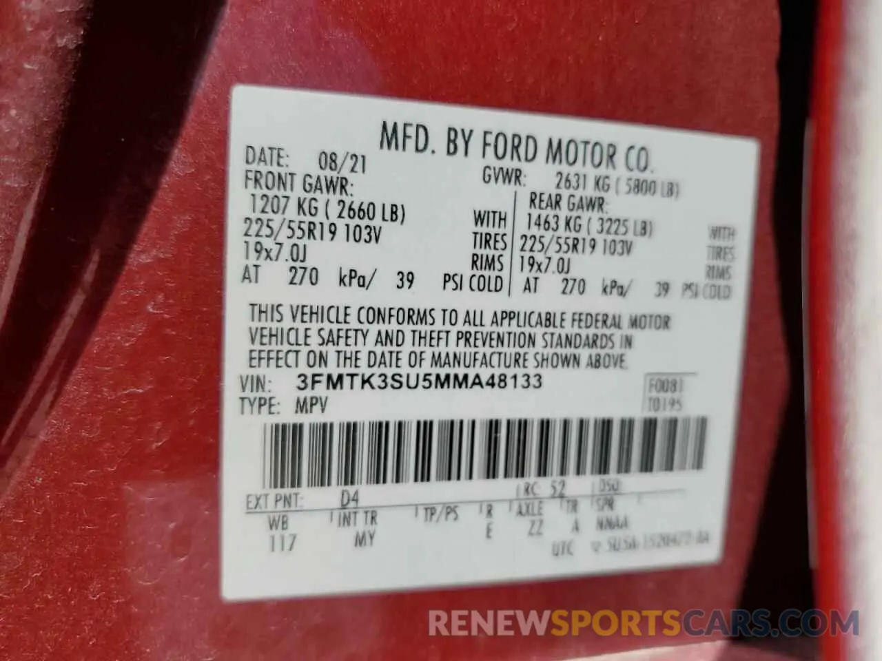 13 Фотография поврежденного автомобиля 3FMTK3SU5MMA48133 FORD MUSTANG 2021