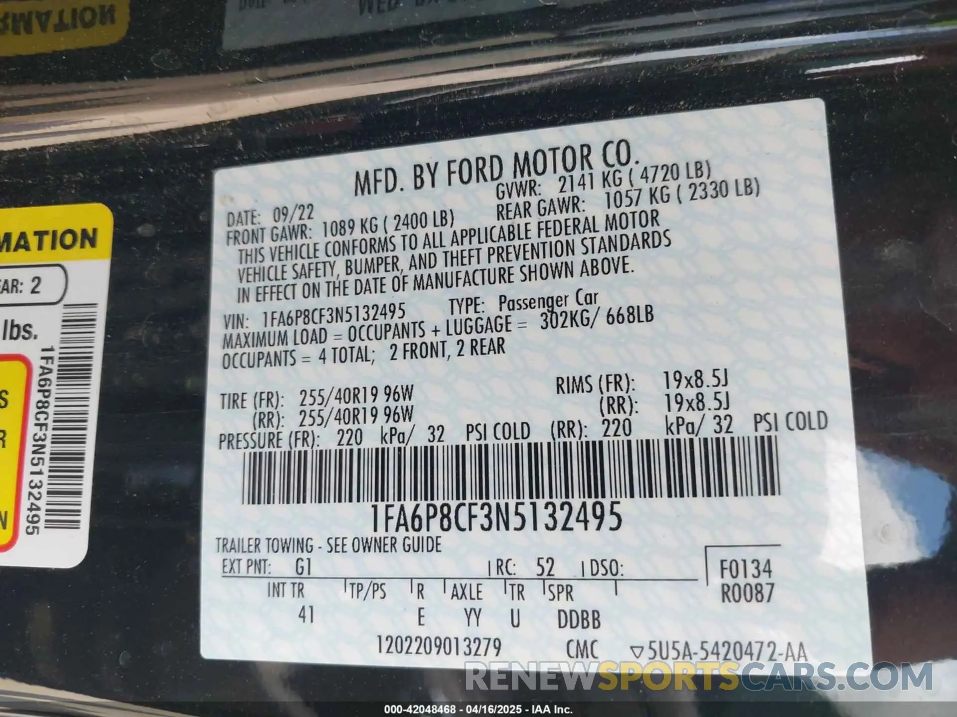 9 Фотография поврежденного автомобиля 1FA6P8CF3N5132495 FORD MUSTANG 2022