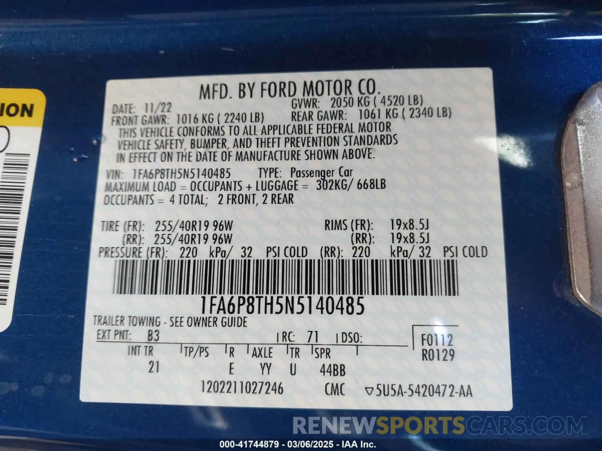 9 Фотография поврежденного автомобиля 1FA6P8TH5N5140485 FORD MUSTANG 2022