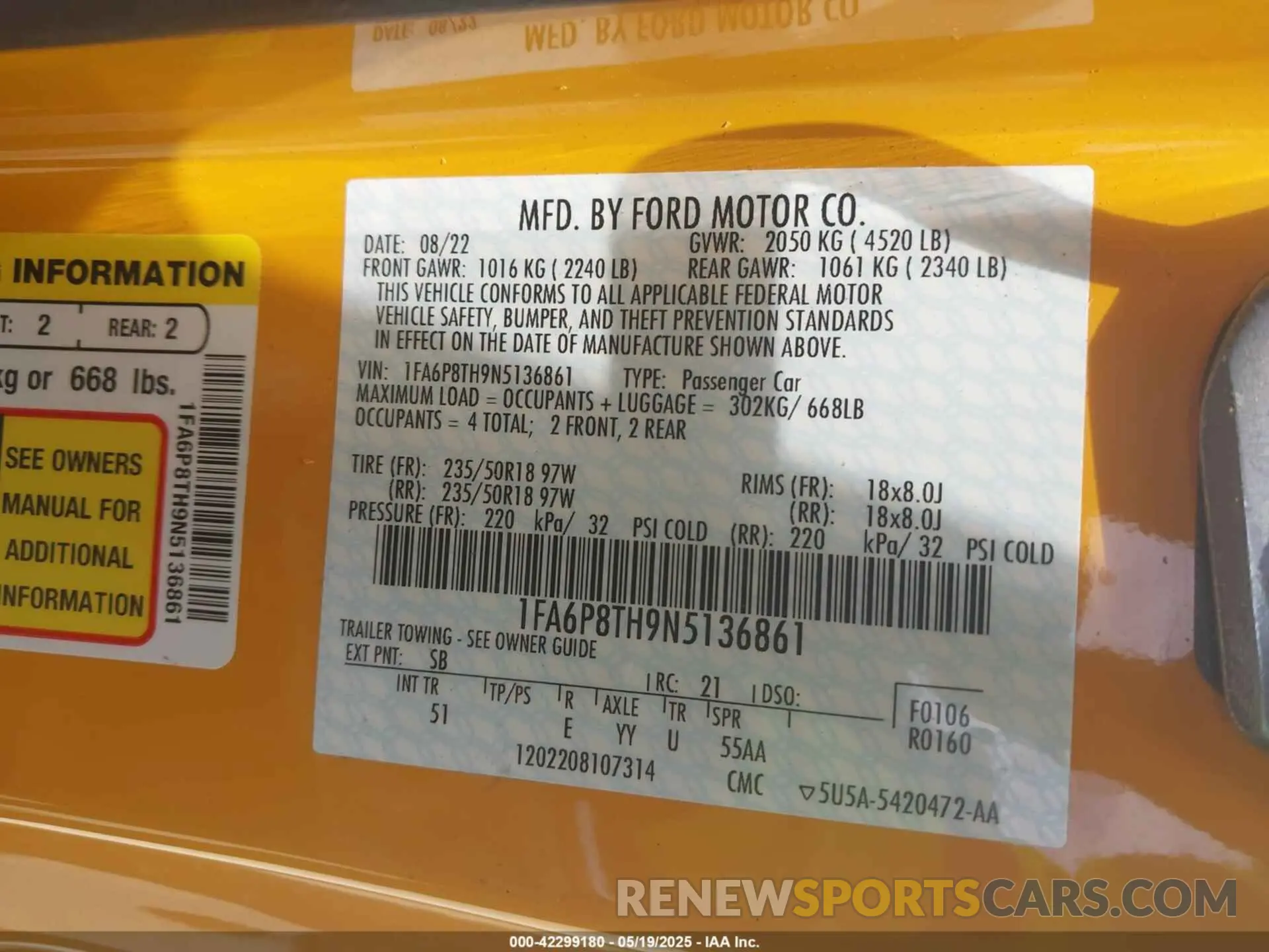 9 Фотография поврежденного автомобиля 1FA6P8TH9N5136861 FORD MUSTANG 2022