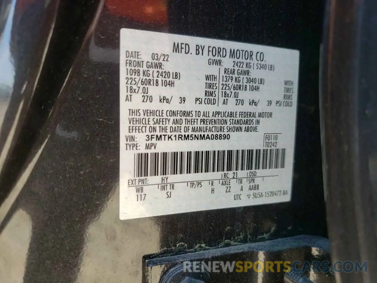 13 Photograph of a damaged car 3FMTK1RM5NMA08890 FORD MUSTANG 2022