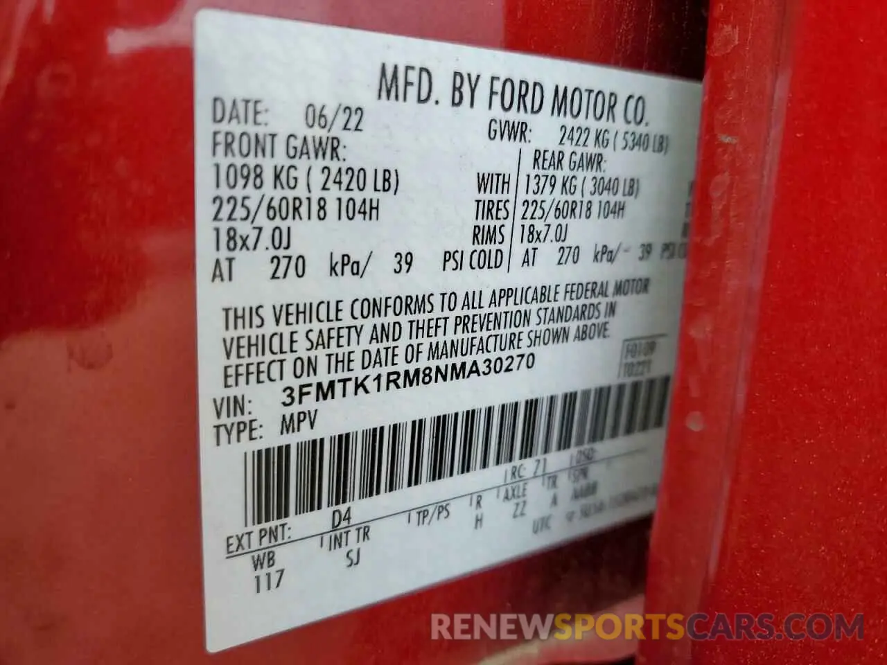 13 Фотография поврежденного автомобиля 3FMTK1RM8NMA30270 FORD MUSTANG 2022